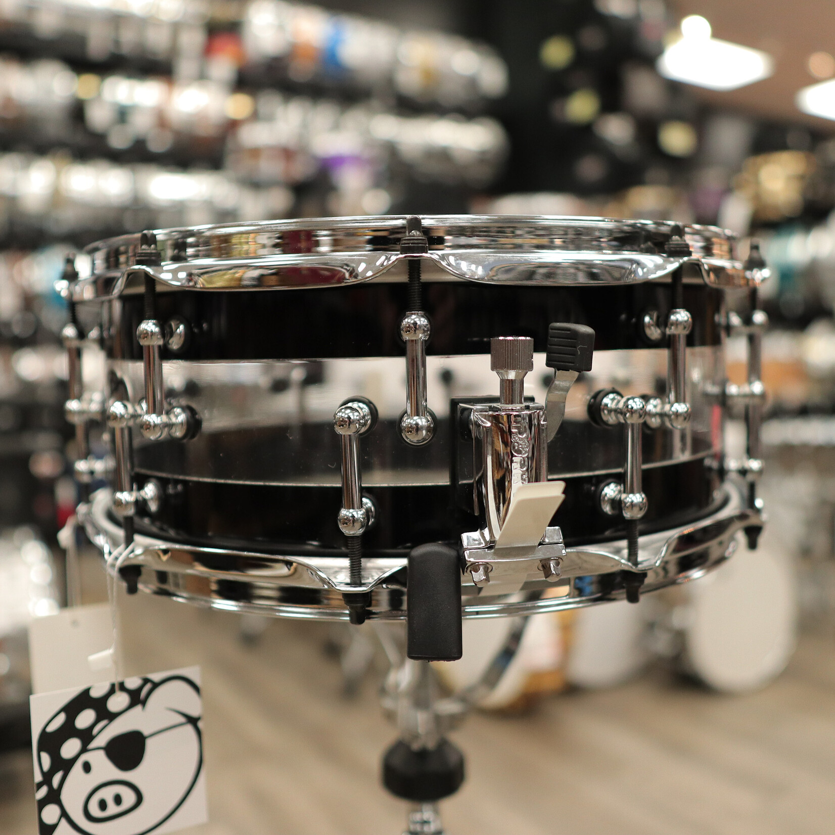 Pork Pie Pork Pie 6x14" Black/Clear/Black Acrylic Snare Drum w/ Split Chrome Tube Lugs