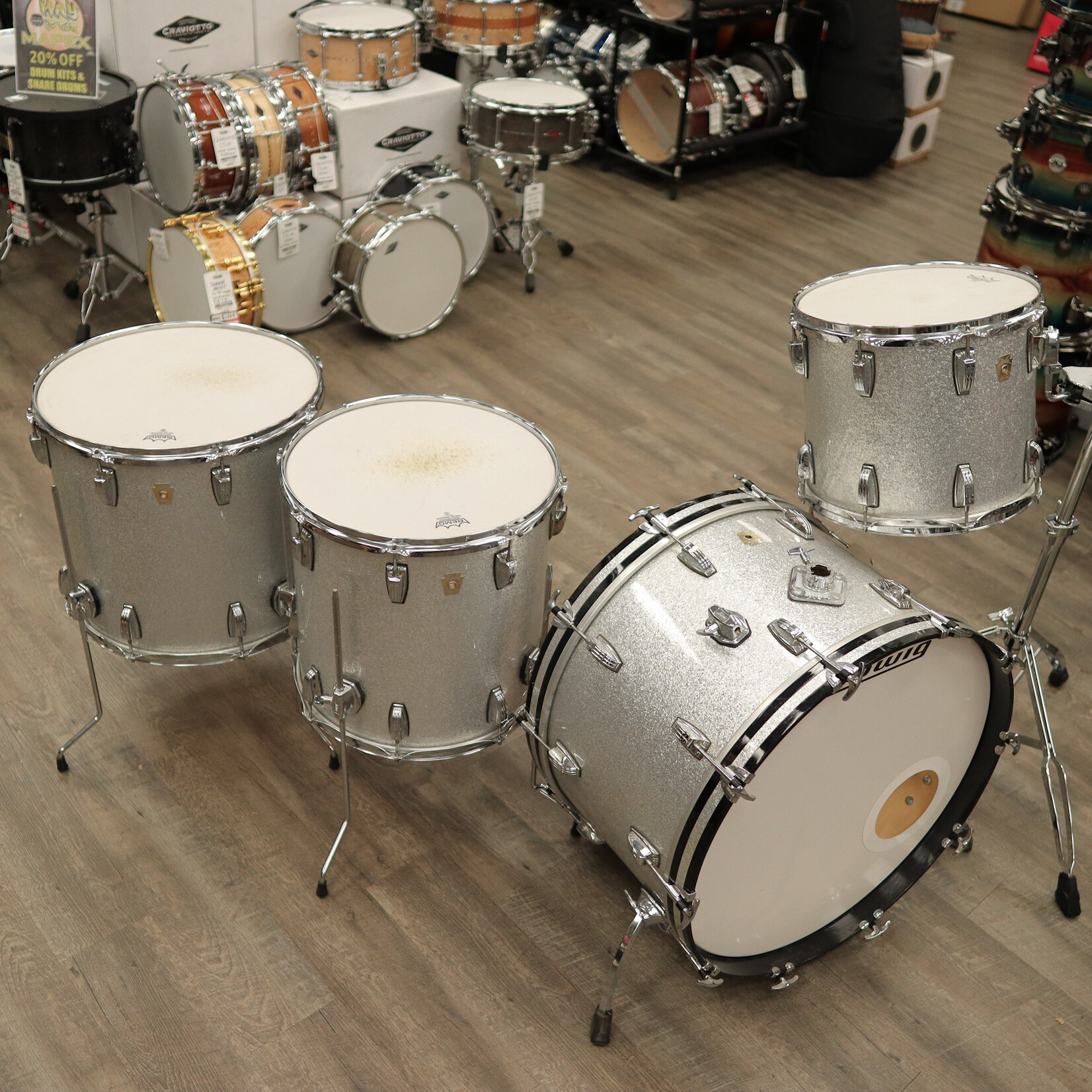 Ludwig Used Ludwig Classic Maple 4-Pc Shell Pack 14/16/18/24 (Silver Sparkle)