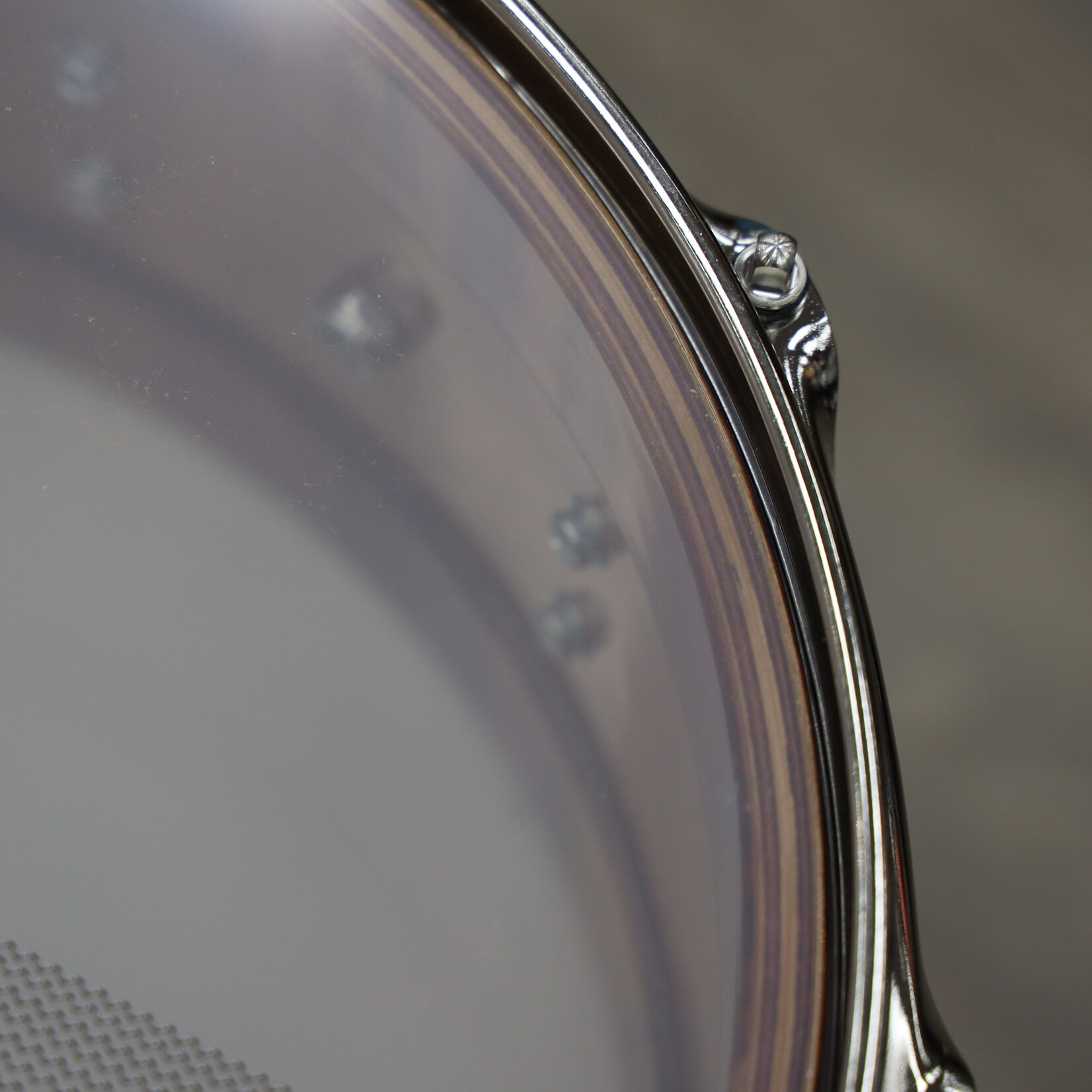 DW DW Collector's Series 6.5x14" Mahogany Purplecore Exotic Snare Drum (Natural Hard Satin over Candy Stripe Padauk w/ Nickel HW)