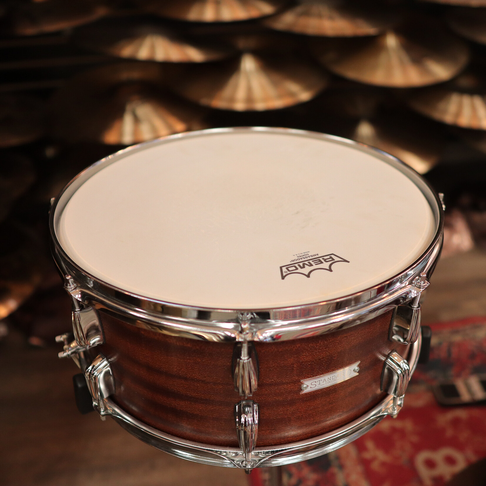 Standard Drum Co. Pre-Owned Standard Drum Co. 7x15" Snare Drum (Ribbon Mahogany Veneer)