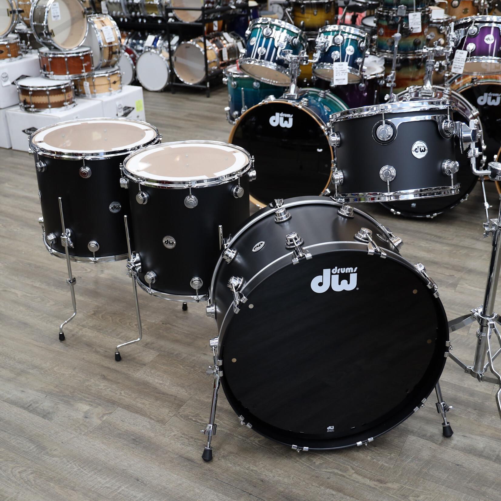DW DW Collector's Series "SSC" Pure Maple 4-PC Shell Pack 24/13/16/18 (Ebony Satin Oil w/ Chrome HW)