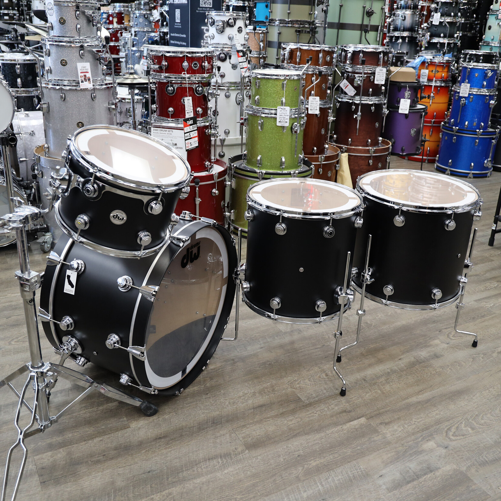 DW DW Collector's Series "SSC" Pure Maple 4-PC Shell Pack 24/13/16/18 (Ebony Satin Oil w/ Chrome HW)