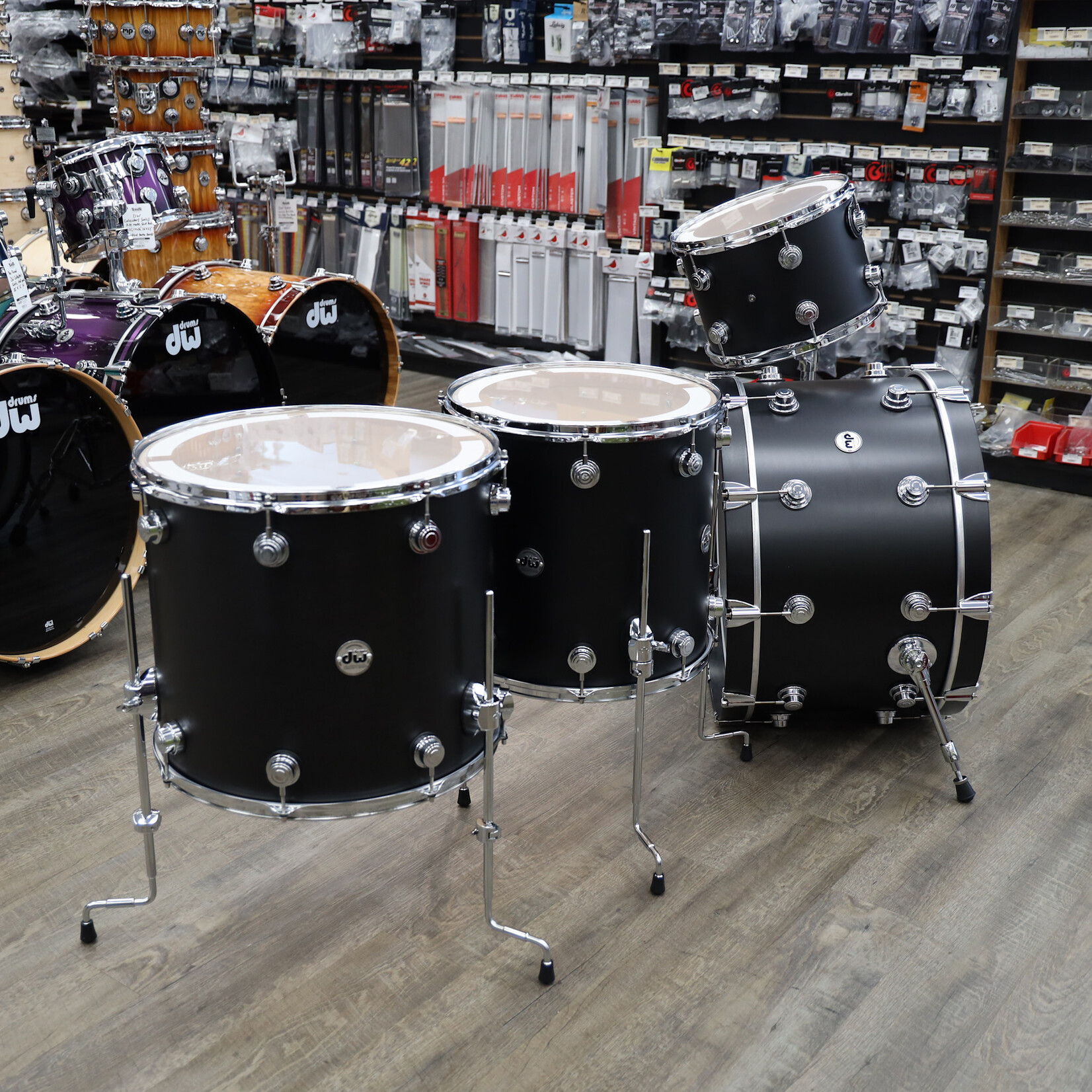 DW DW Collector's Series "SSC" Pure Maple 4-PC Shell Pack 24/13/16/18 (Ebony Satin Oil w/ Chrome HW)