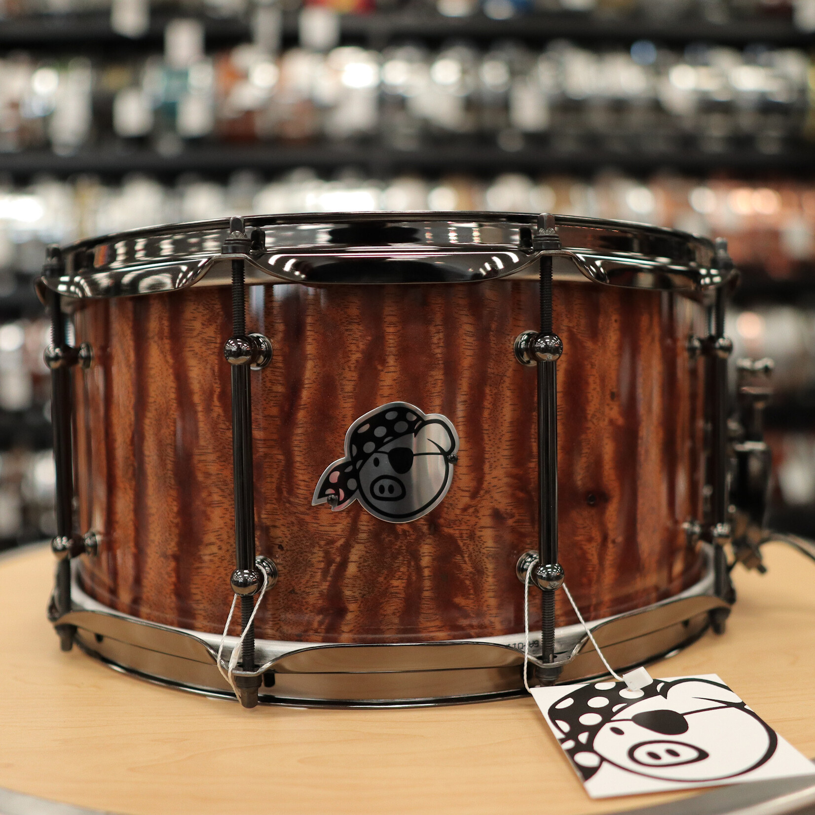 Pork Pie Pork Pie 7x14" Maple Max Snare Drum (Waterfall Bubinga High-Gloss w/ Black Nickel Hardware)