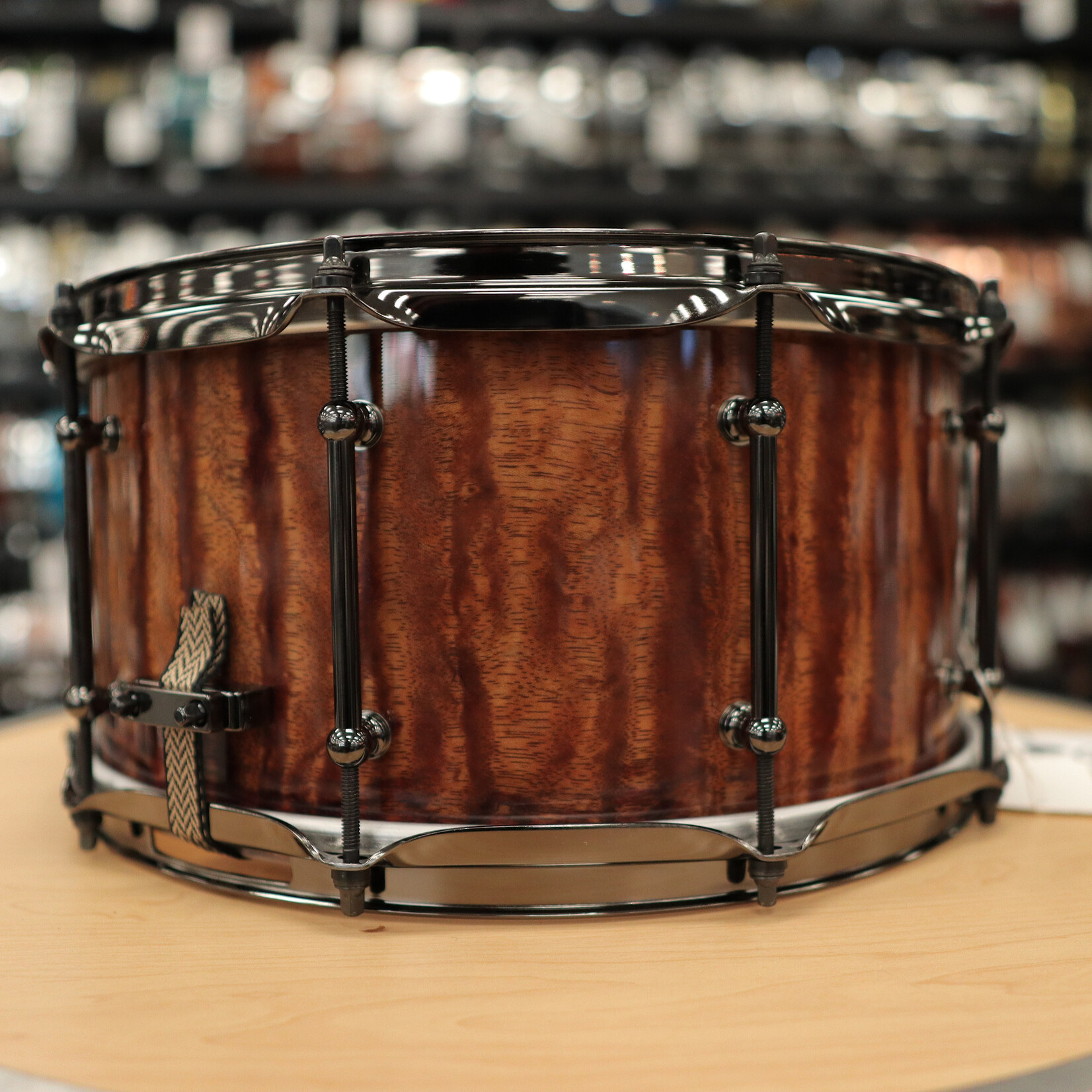 Pork Pie Pork Pie 7x14" Maple Max Snare Drum (Waterfall Bubinga High-Gloss w/ Black Nickel Hardware)