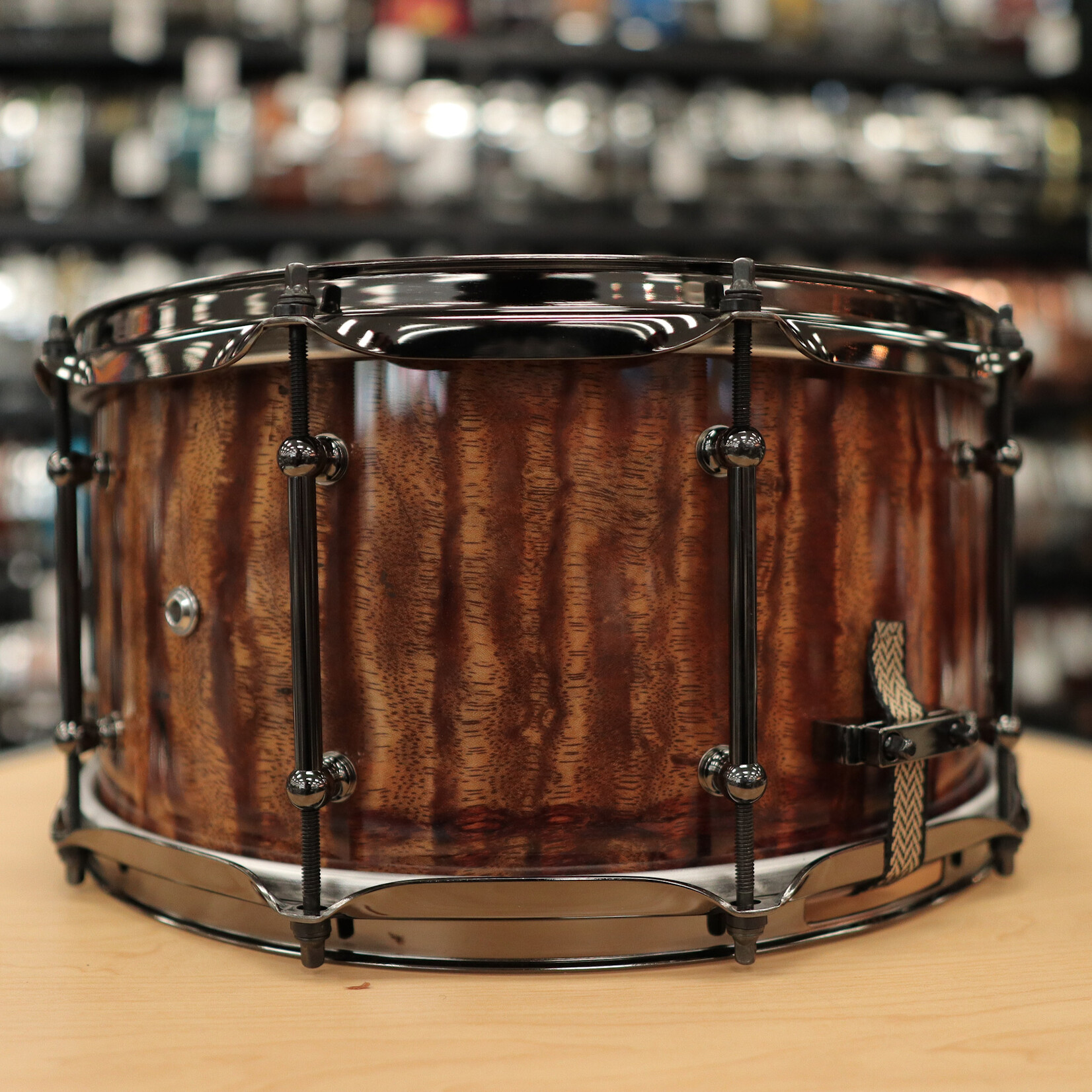 Pork Pie Pork Pie 7x14" Maple Max Snare Drum (Waterfall Bubinga High-Gloss w/ Black Nickel Hardware)
