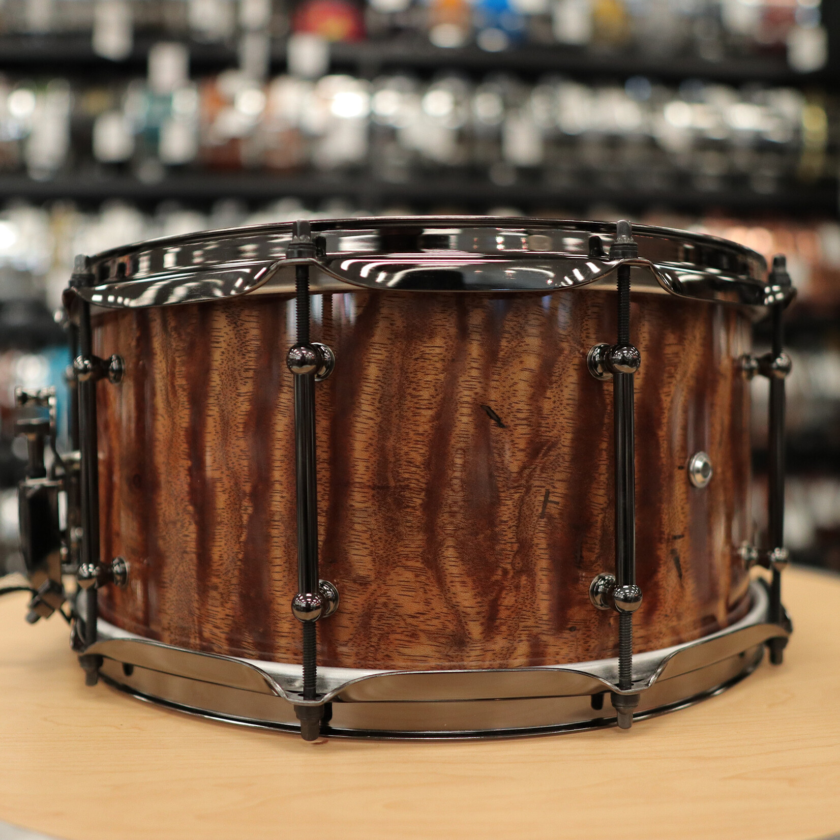 Pork Pie Pork Pie 7x14" Maple Max Snare Drum (Waterfall Bubinga High-Gloss w/ Black Nickel Hardware)