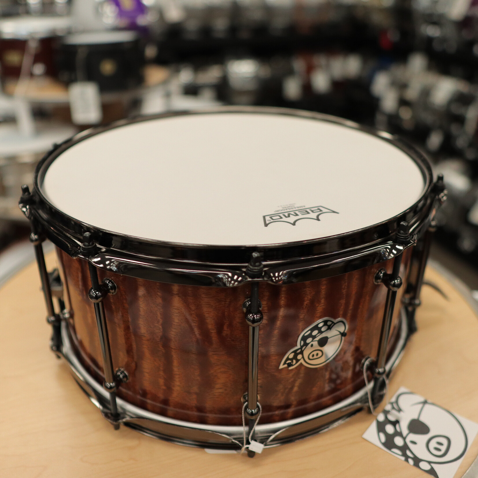 Pork Pie Pork Pie 7x14" Maple Max Snare Drum (Waterfall Bubinga High-Gloss w/ Black Nickel Hardware)