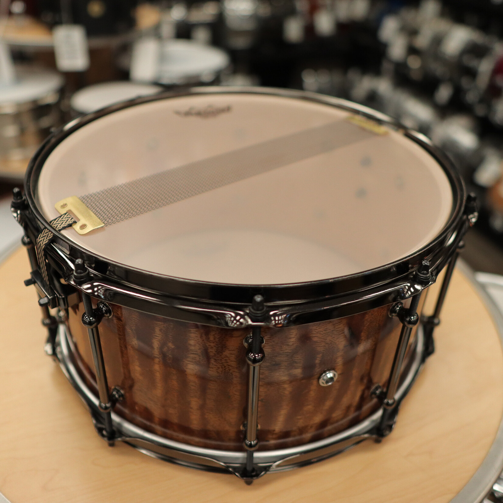 Pork Pie Pork Pie 7x14" Maple Max Snare Drum (Waterfall Bubinga High-Gloss w/ Black Nickel Hardware)