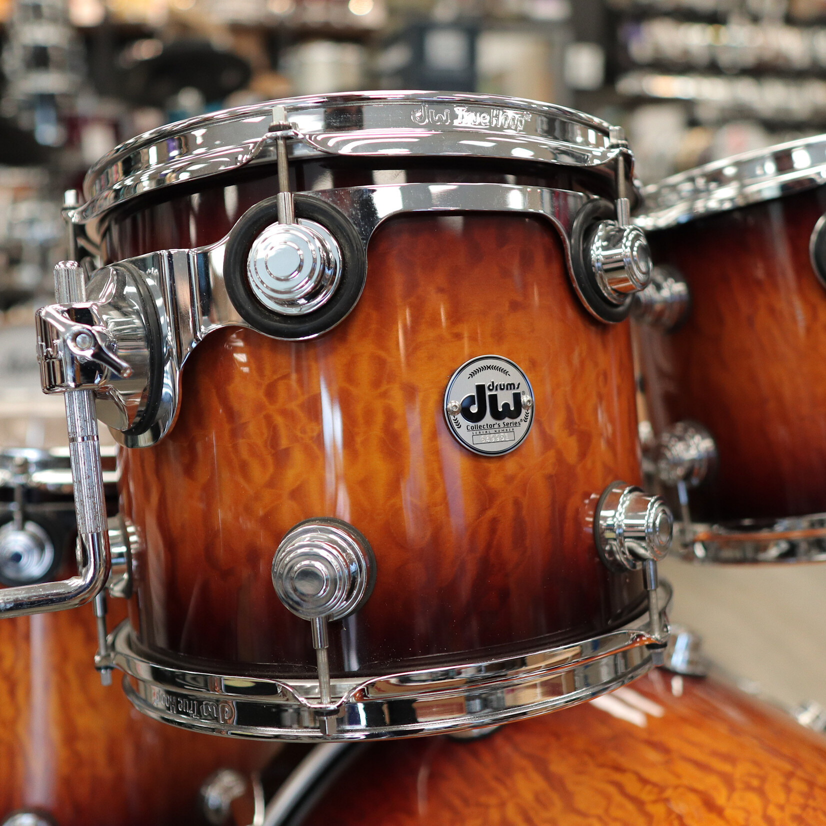 DW Pre-Owned DW Collector's Series Exotic "SSC" 4-Piece Shell Pack 10/12/16/22 (Amber to Rich Tobacco Burst Lacquer over Quilted Maple)
