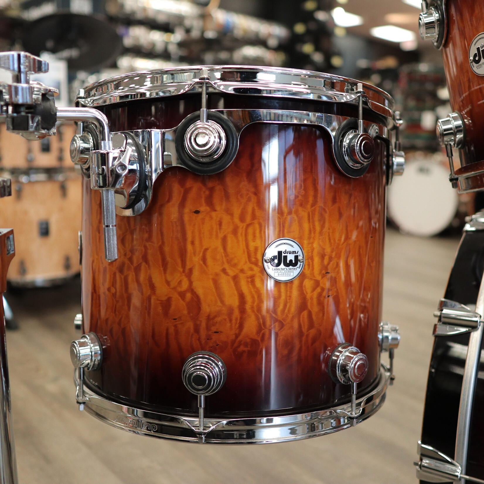 DW Pre-Owned DW Collector's Series Exotic "SSC" 4-Piece Shell Pack 10/12/16/22 (Amber to Rich Tobacco Burst Lacquer over Quilted Maple)