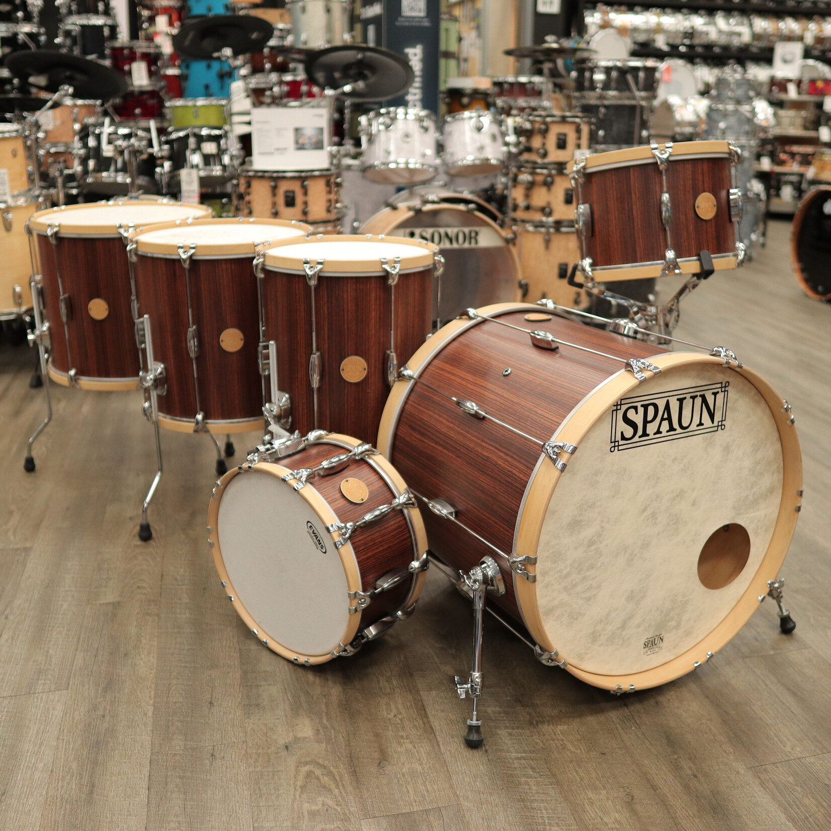 Spaun Used Spaun Revolutionary 6-Piece Maple Shell Pack 13/14/16/18/22/6.5x14 (Vertical Caramel Zebrawood)