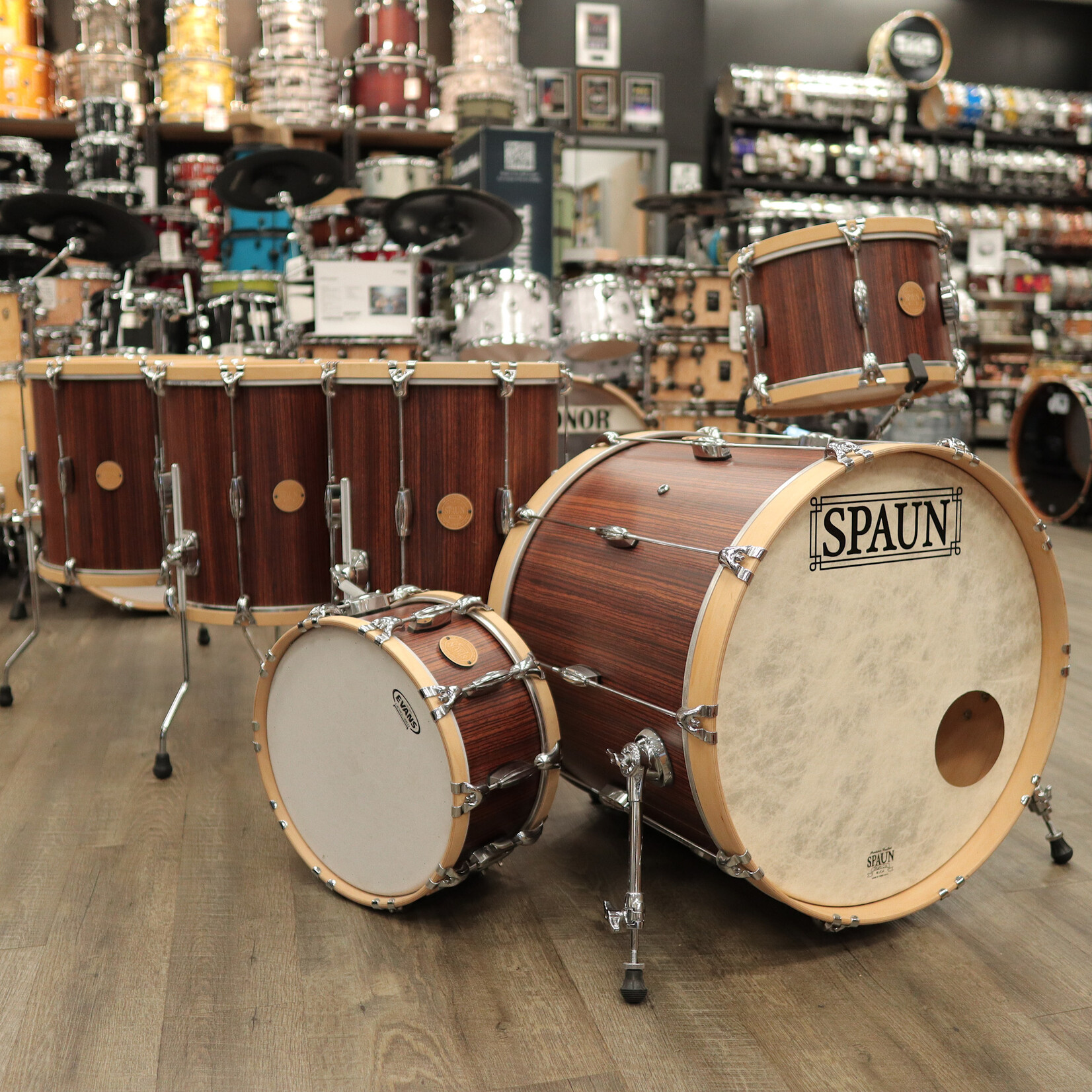 Spaun Used Spaun Revolutionary 6-Piece Maple Shell Pack 13/14/16/18/22/6.5x14 (Vertical Caramel Zebrawood)