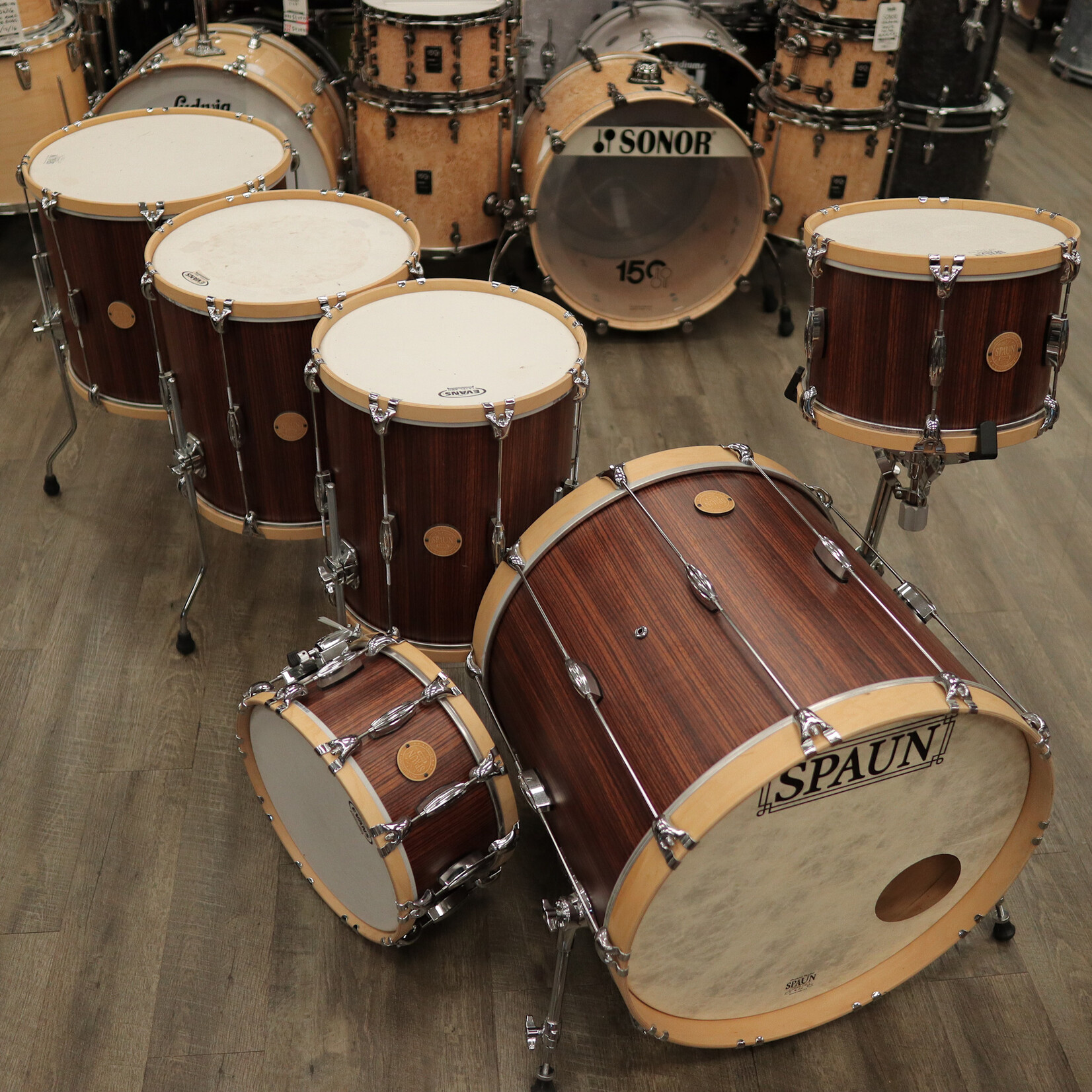 Spaun Used Spaun Revolutionary 6-Piece Maple Shell Pack 13/14/16/18/22/6.5x14 (Vertical Caramel Zebrawood)