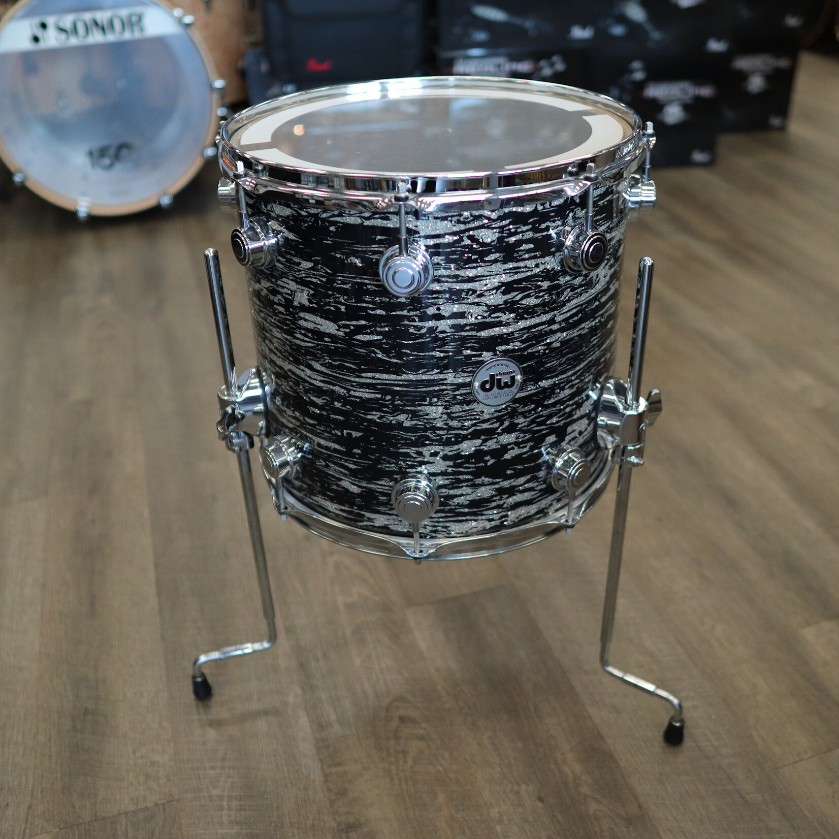 DW Pre-Owned DW Collector's Series 13x14" Maple/Mahogany Floor Tom (Black Oyster Glass)