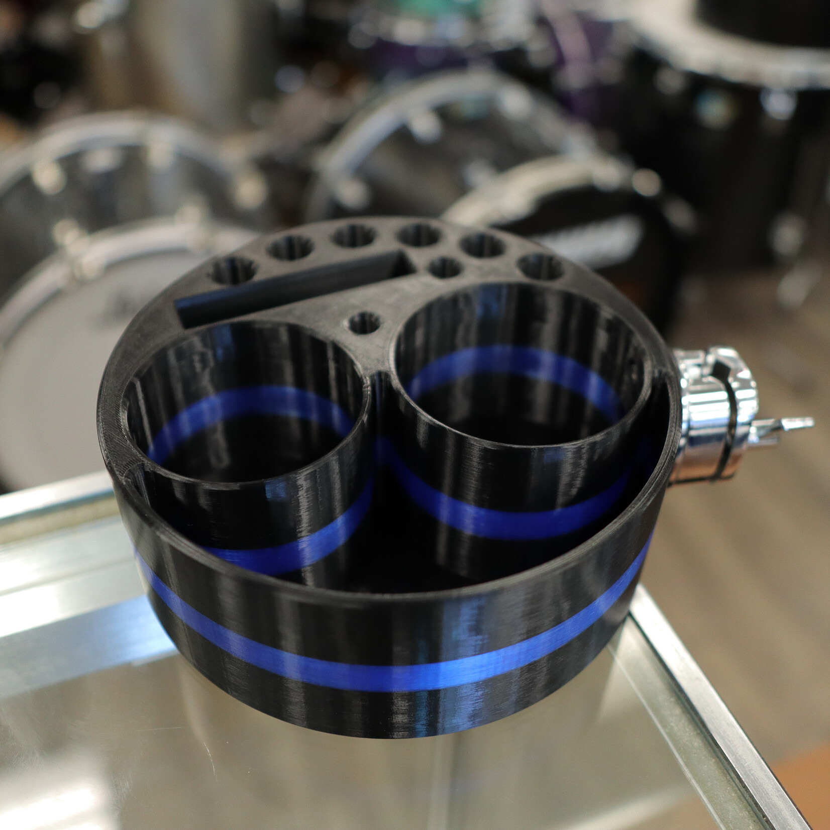Deaf & Drum Deaf & Drum Drum Buddy Popeye - Dual Mount (Premium/Custom) - Black w/ Blue Stripe