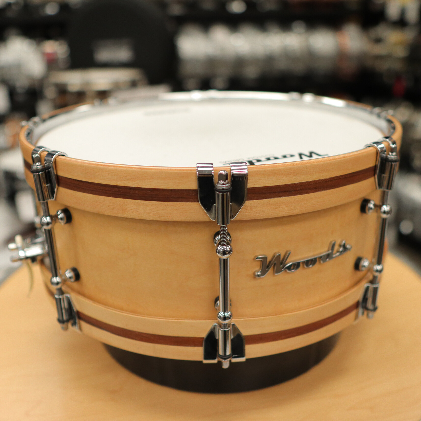 Woods Custom Drums Pre-Owned Woods Custom Drums 5.5x14" Maple/Mahogany Snare Drum w/ Rosewood Inlay & Hybrid Wood Metal Hoops