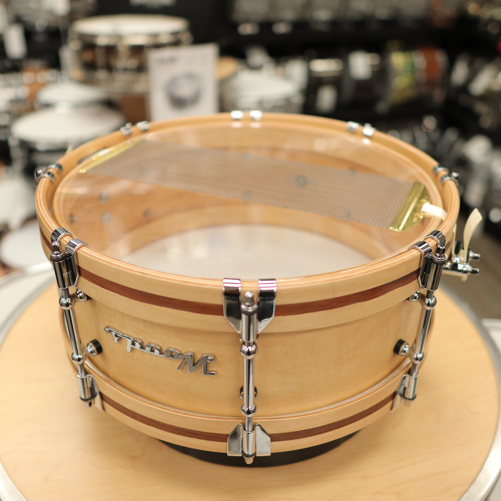 Woods Custom Drums Pre-Owned Woods Custom Drums 5.5x14" Maple/Mahogany Snare Drum w/ Rosewood Inlay & Hybrid Wood Metal Hoops