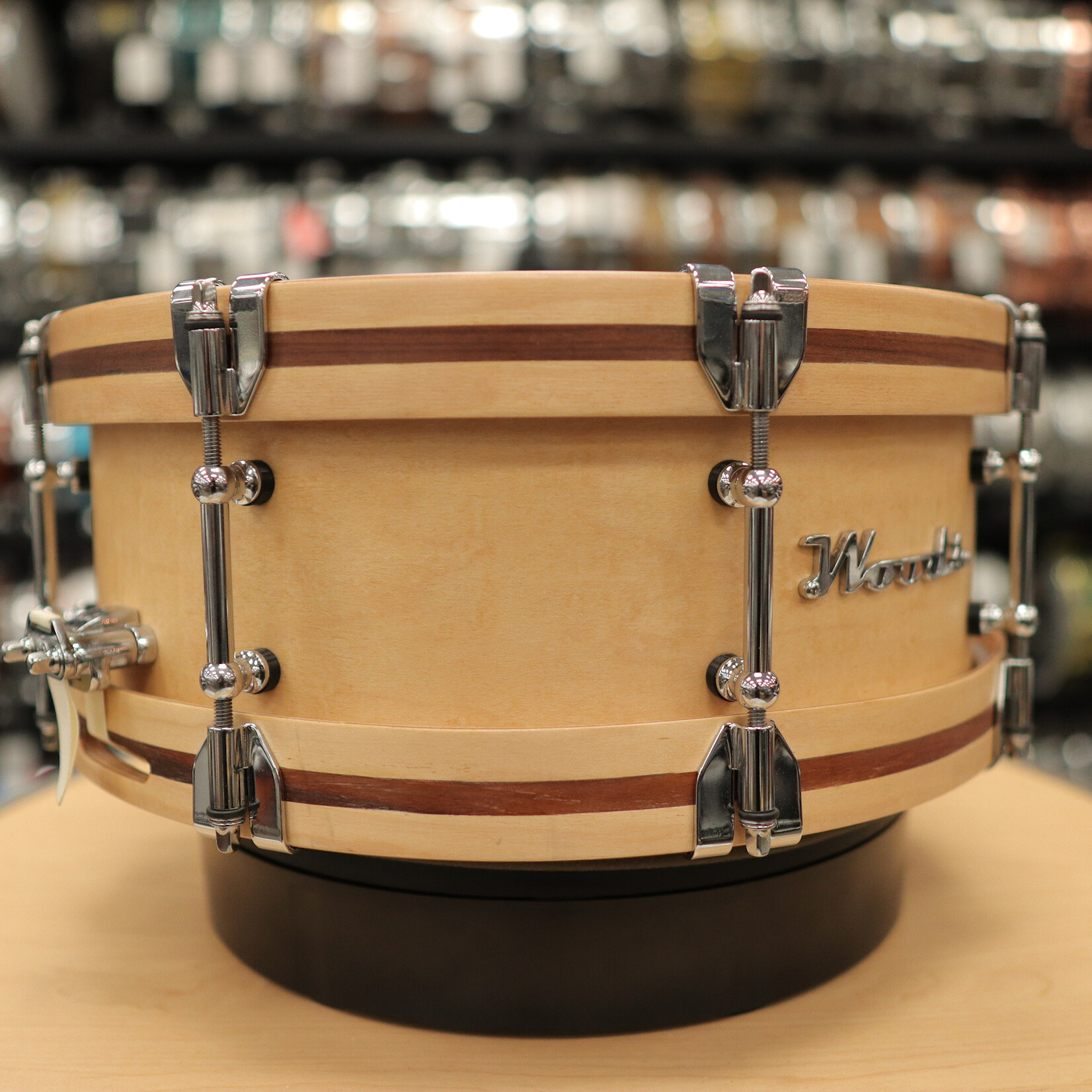 Woods Custom Drums Pre-Owned Woods Custom Drums 5.5x14" Maple/Mahogany Snare Drum w/ Rosewood Inlay & Hybrid Wood Metal Hoops