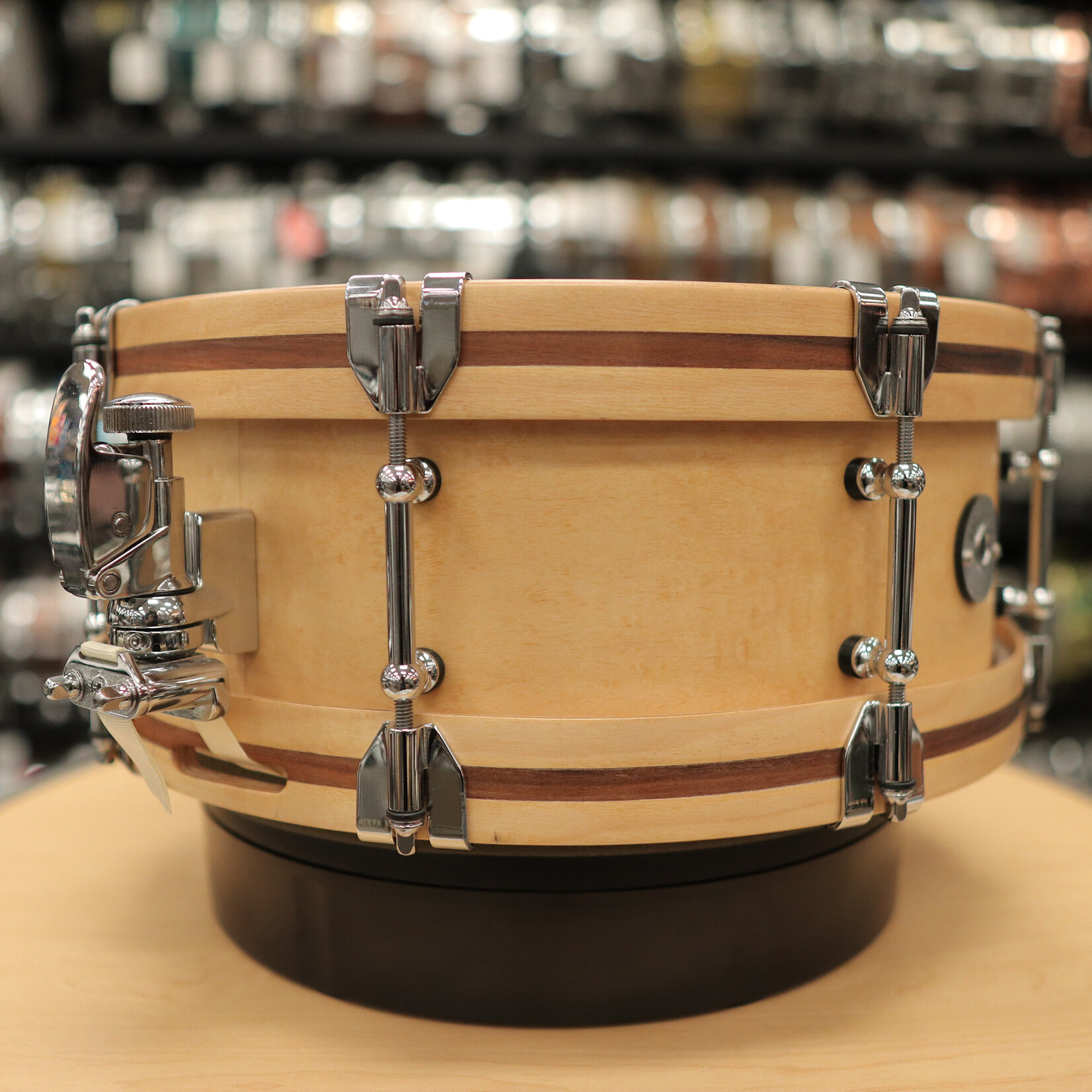 Woods Custom Drums Pre-Owned Woods Custom Drums 5.5x14" Maple/Mahogany Snare Drum w/ Rosewood Inlay & Hybrid Wood Metal Hoops