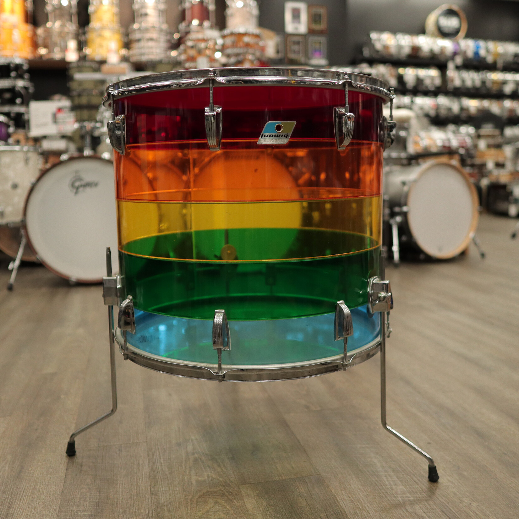 Ludwig 1970s Ludwig Vistalite 20" Floor Tom - Pattern B (Red/ Amber/ Yellow/ Blue/ Green)