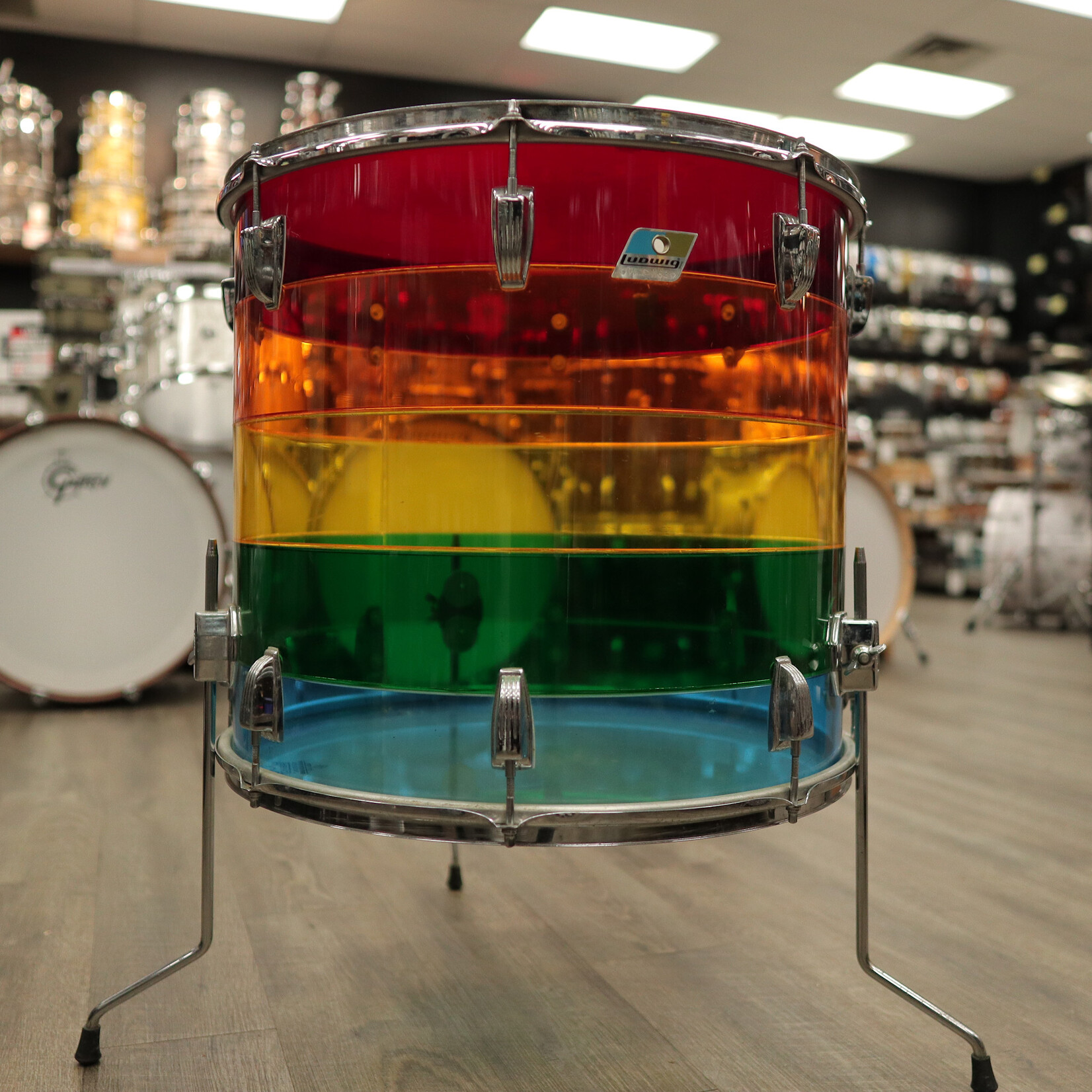 Ludwig 1970s Ludwig Vistalite 20" Floor Tom - Pattern B (Red/ Amber/ Yellow/ Blue/ Green)