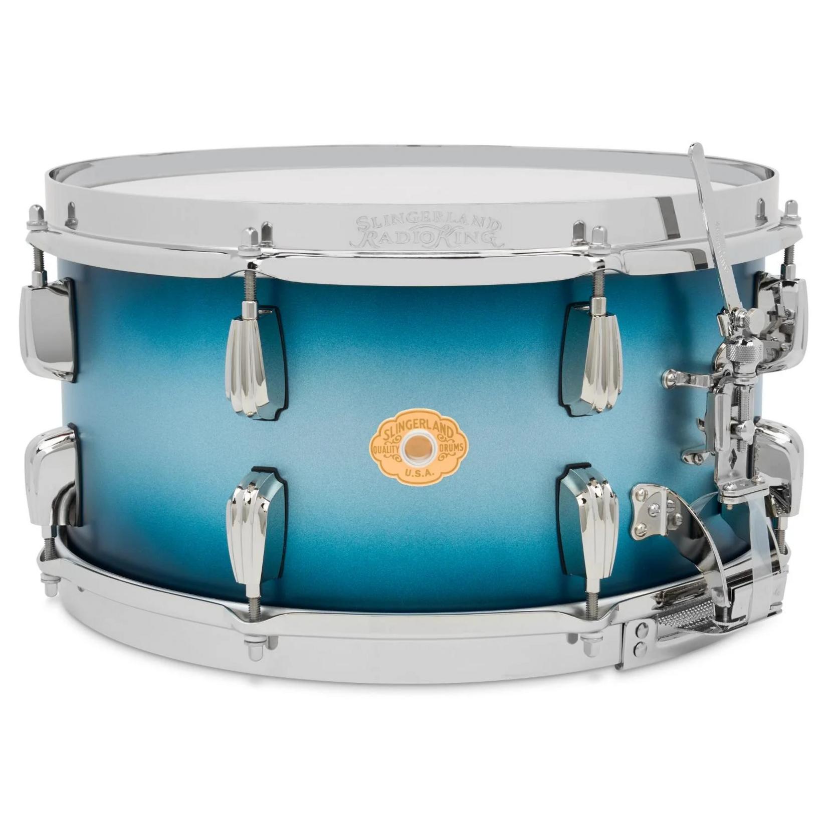Slingerland Slingerland 7x14" Radio King Solid Maple Snare Drum, Silver & Blue Lacquer, Nickel HW