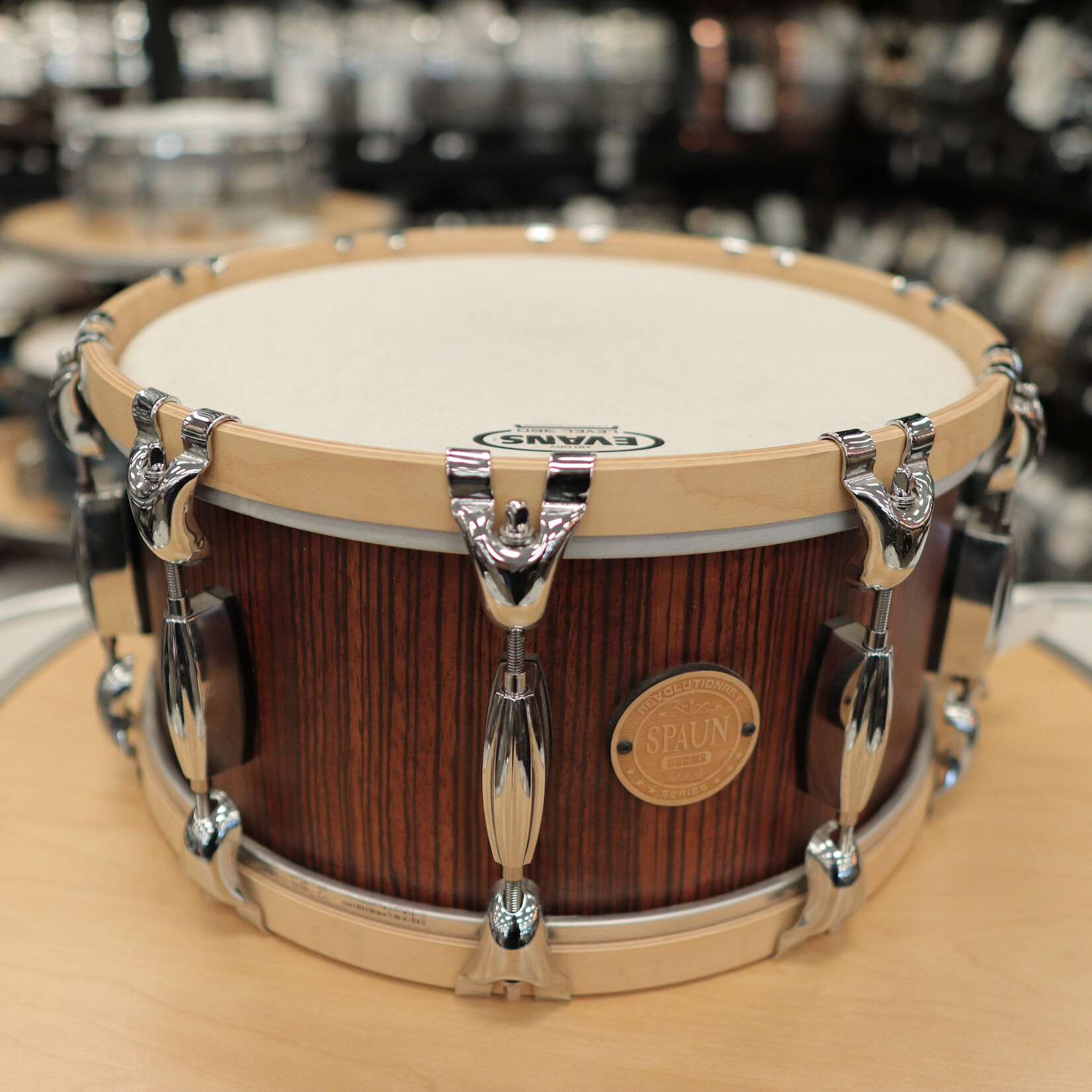 Spaun Used Spaun Revolutionary Maple 7x14 Snare Drum (Vertical Caramel Zebrawood)