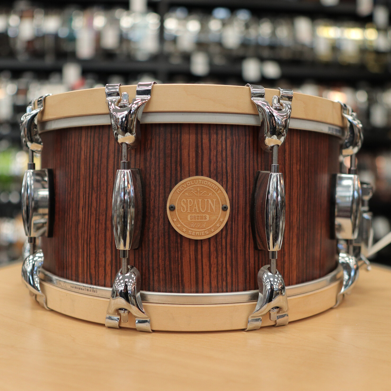 Spaun Used Spaun Revolutionary Maple 7x14 Snare Drum (Vertical Caramel Zebrawood)