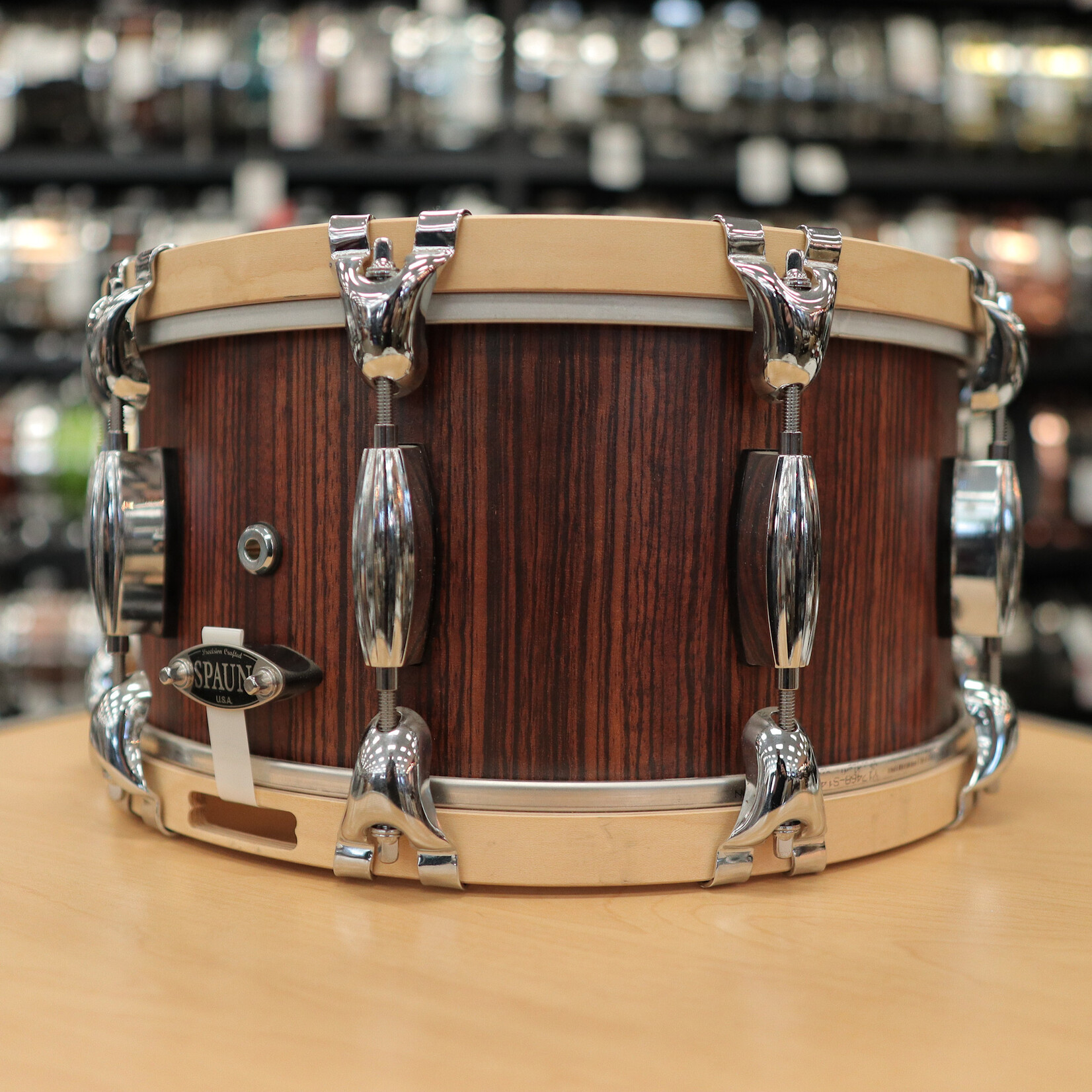Spaun Used Spaun Revolutionary Maple 7x14 Snare Drum (Vertical Caramel Zebrawood)