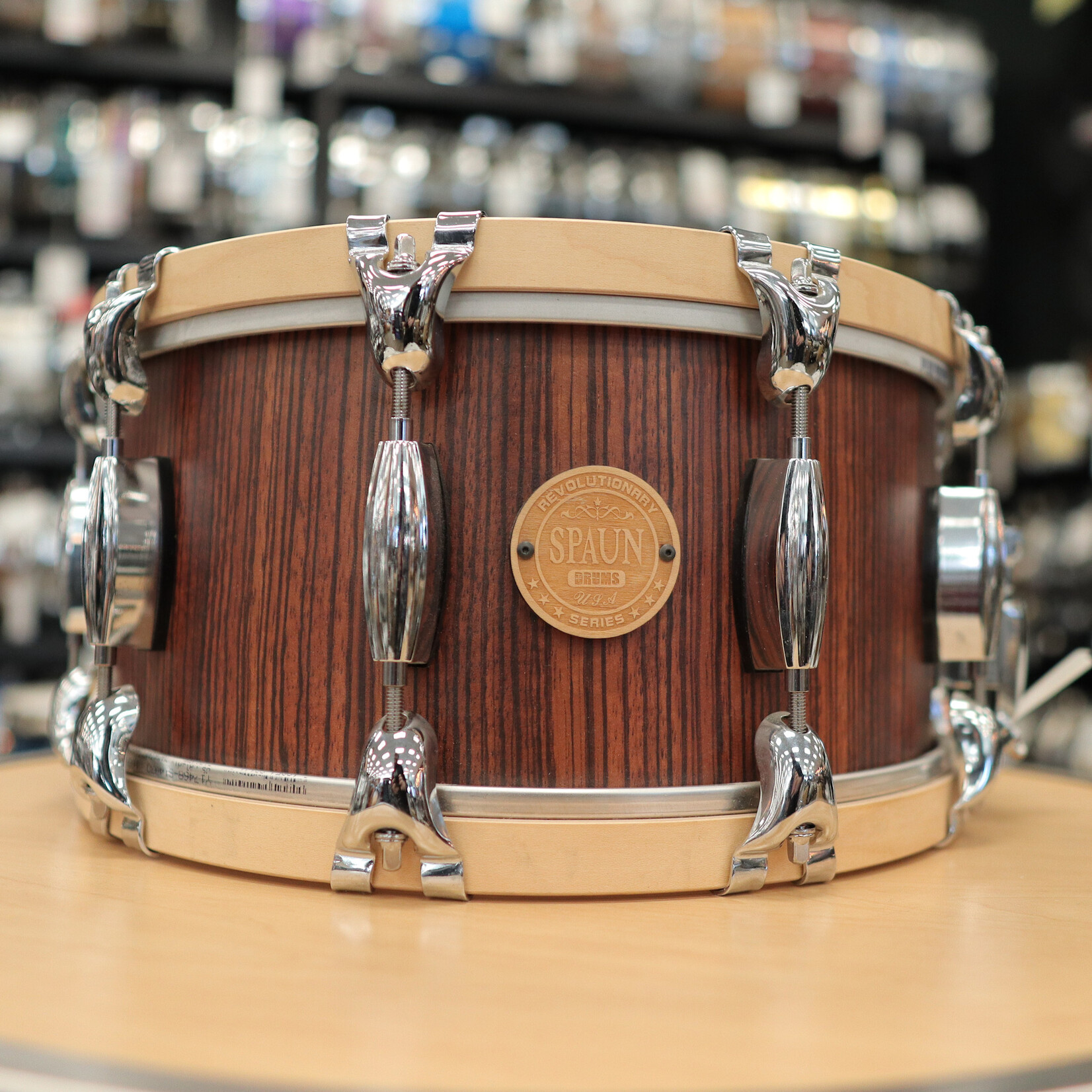 Spaun Used Spaun Revolutionary Maple 7x14 Snare Drum (Vertical Caramel Zebrawood)