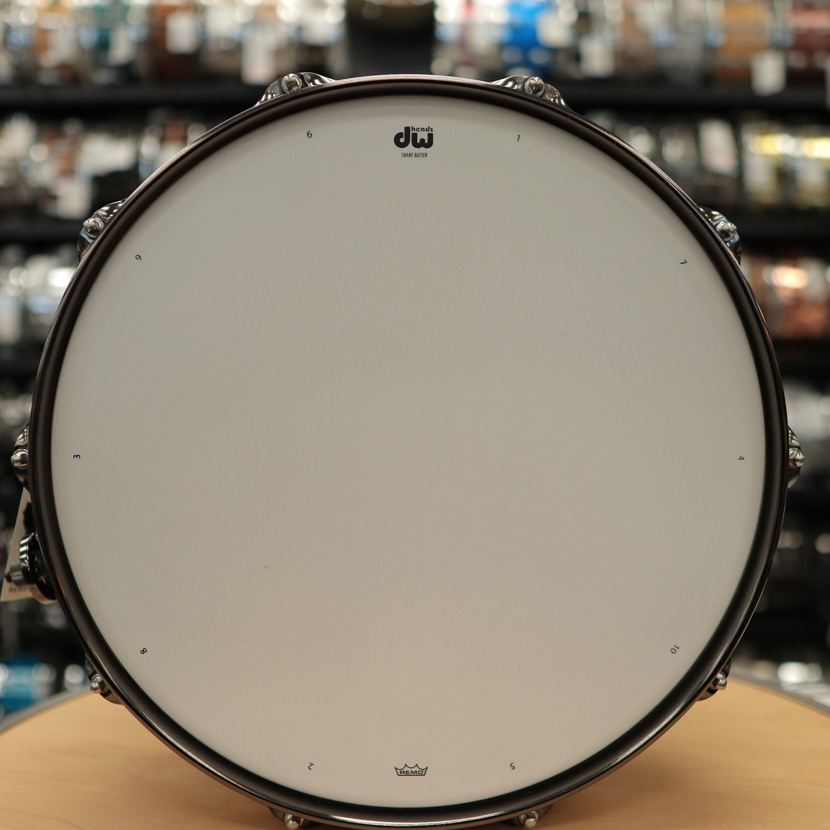 DW DW Collector's Maple/Mahogany Exotic 6.5x14" Snare Drum (Inca Gold Pearlescent w/ Kandy Black Rally Stripes & Black Nickel Hardware)