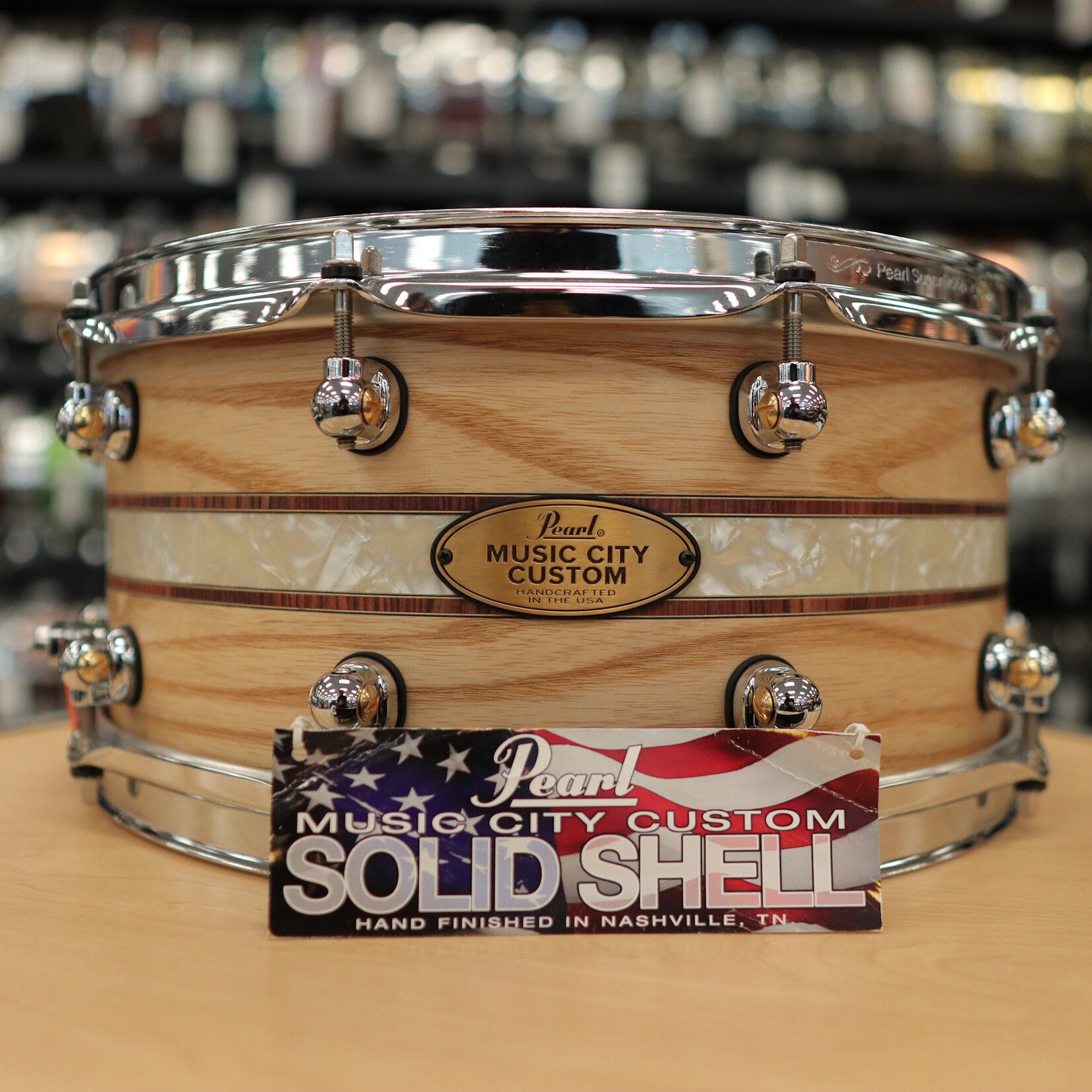 Pearl Like-New Pearl Music City Custom 6.5x14" Solid Ash w/ Kingwood Royal Inlay (MCCA1465S/C1002)
