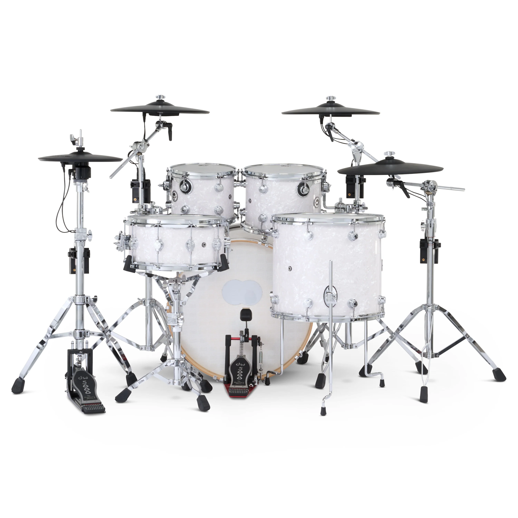 DW DWe 5-PC Kit Bundle 22/10/12/16/14sn w/ Roland Cymbal Pack and Hardware Pack (White Marine Pearl)