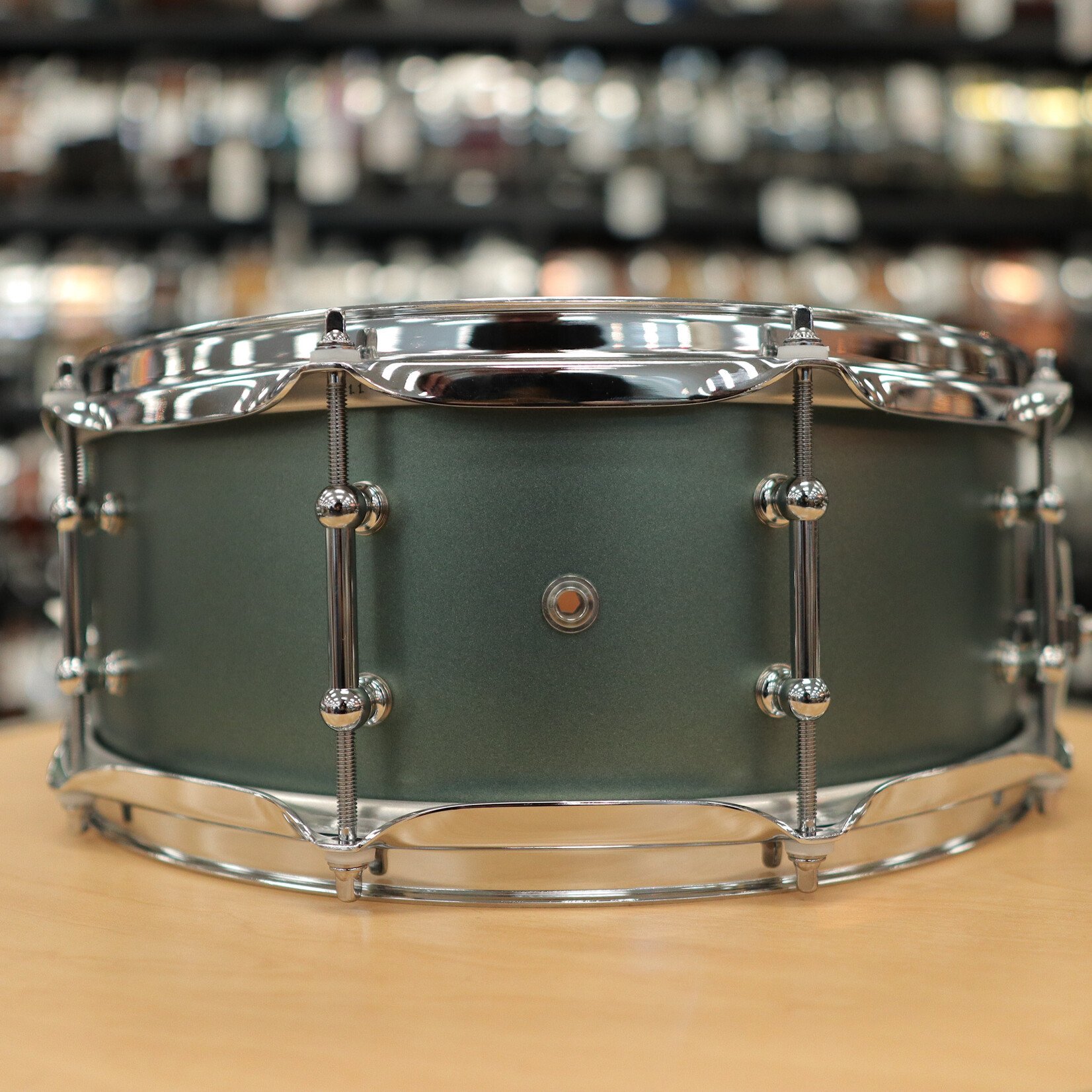 Pork Pie Pork Pie 5.5x14" Mahogany Hybrid Snare Drum with Tube Lugs (Deep Sage Metallic)