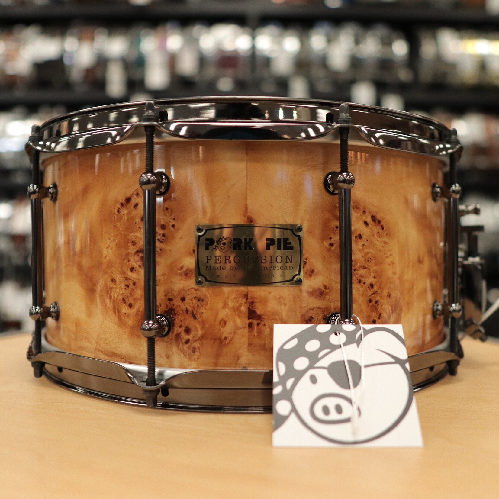 Pork Pie Pork Pie 7x14" Maple Snare Drum (Mappa Burl w/ Tube Lugs & Black Chrome HW)