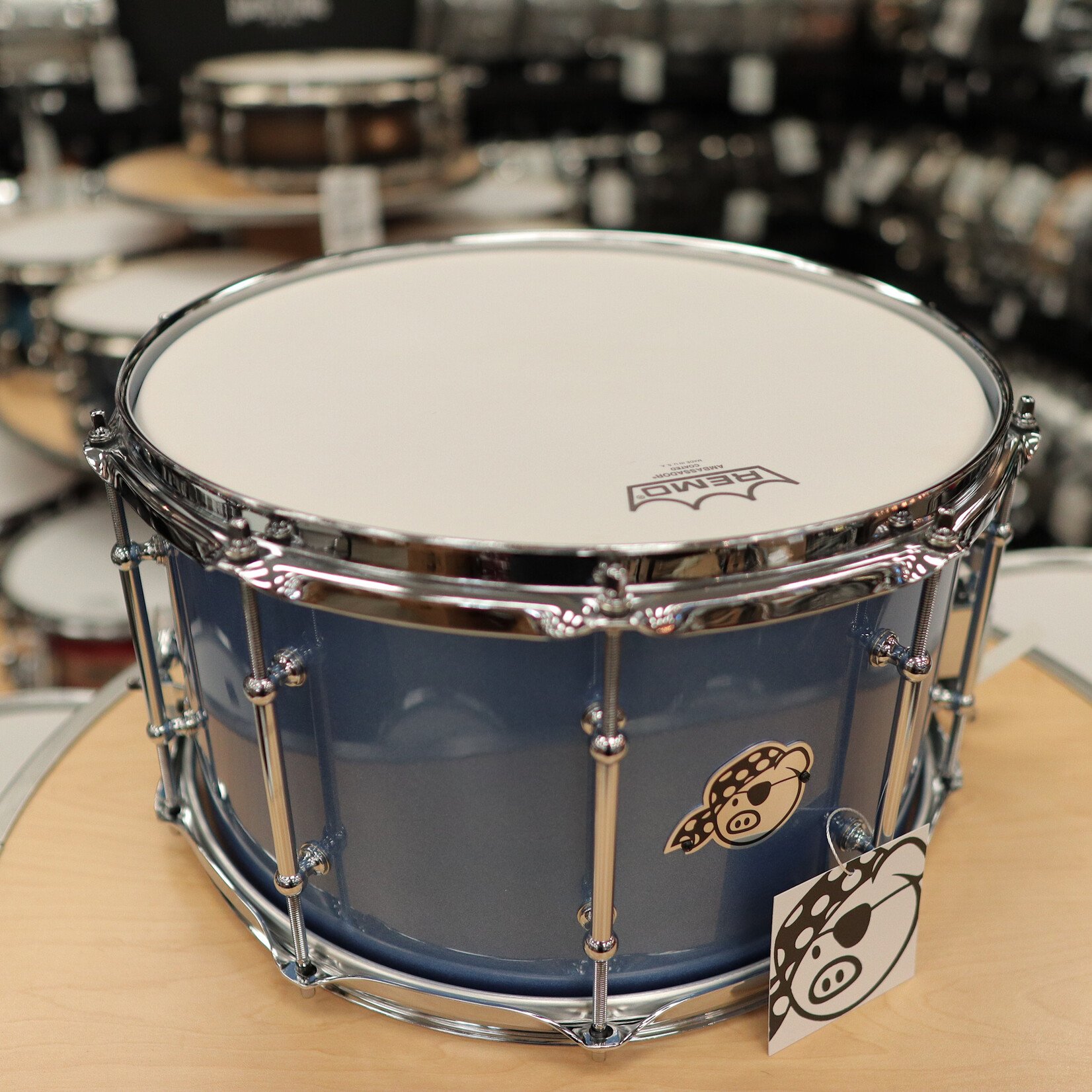 Pork Pie Pork Pie 8x14" Mahogany Snare Drum w/ Maple Re-Rings (Porcaro Blue)