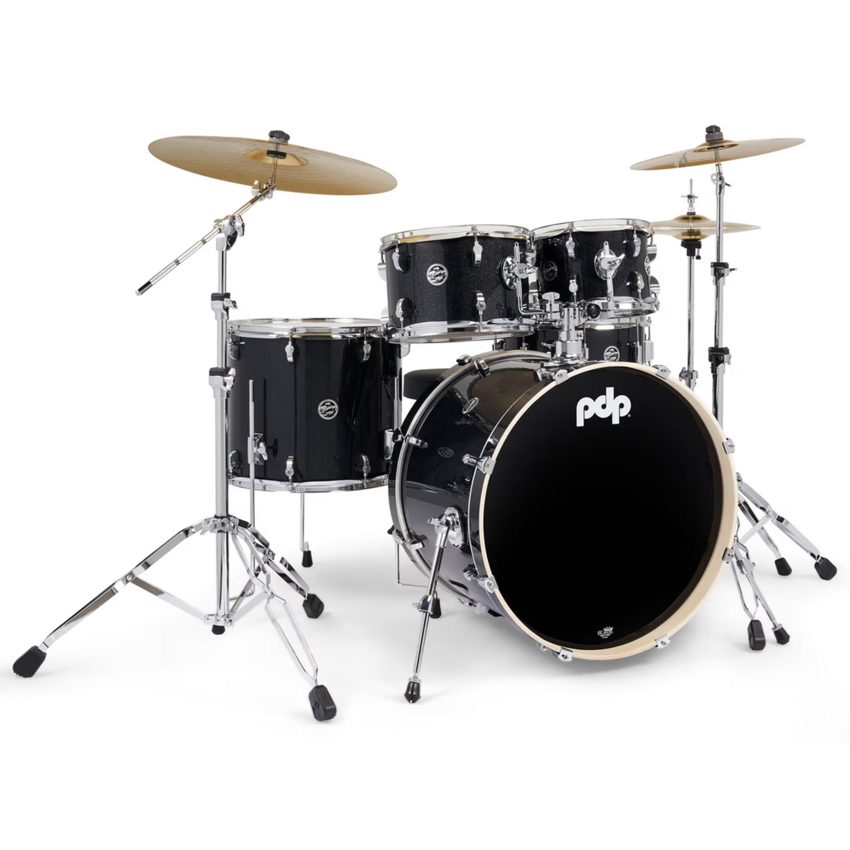 PDP PDP Mainstage 5-pc Complete Drum Set with HW, Throne, Paiste Cymbals (Black Sparkle)