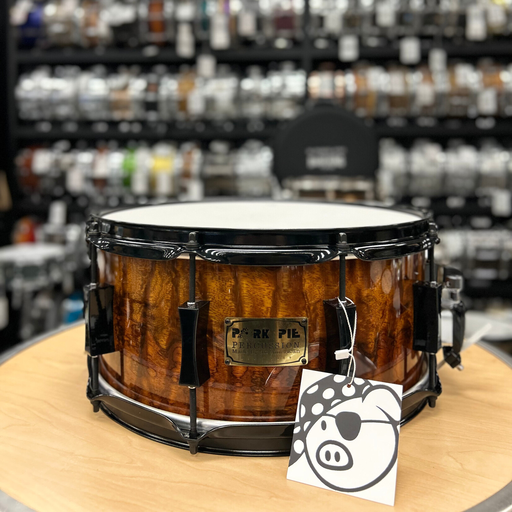 Pork Pie Pork Pie 7x14" Maple/Bubinga Snare Drum (Bubinga Hi-Gloss with Black Hardware)