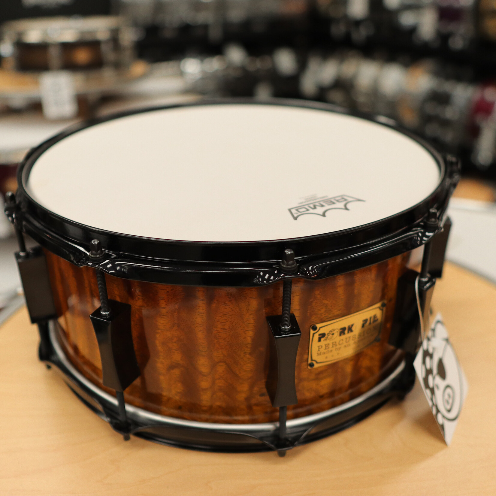 Pork Pie Pork Pie 7x14" Maple/Bubinga Snare Drum (Bubinga Hi-Gloss with Black Hardware) #2