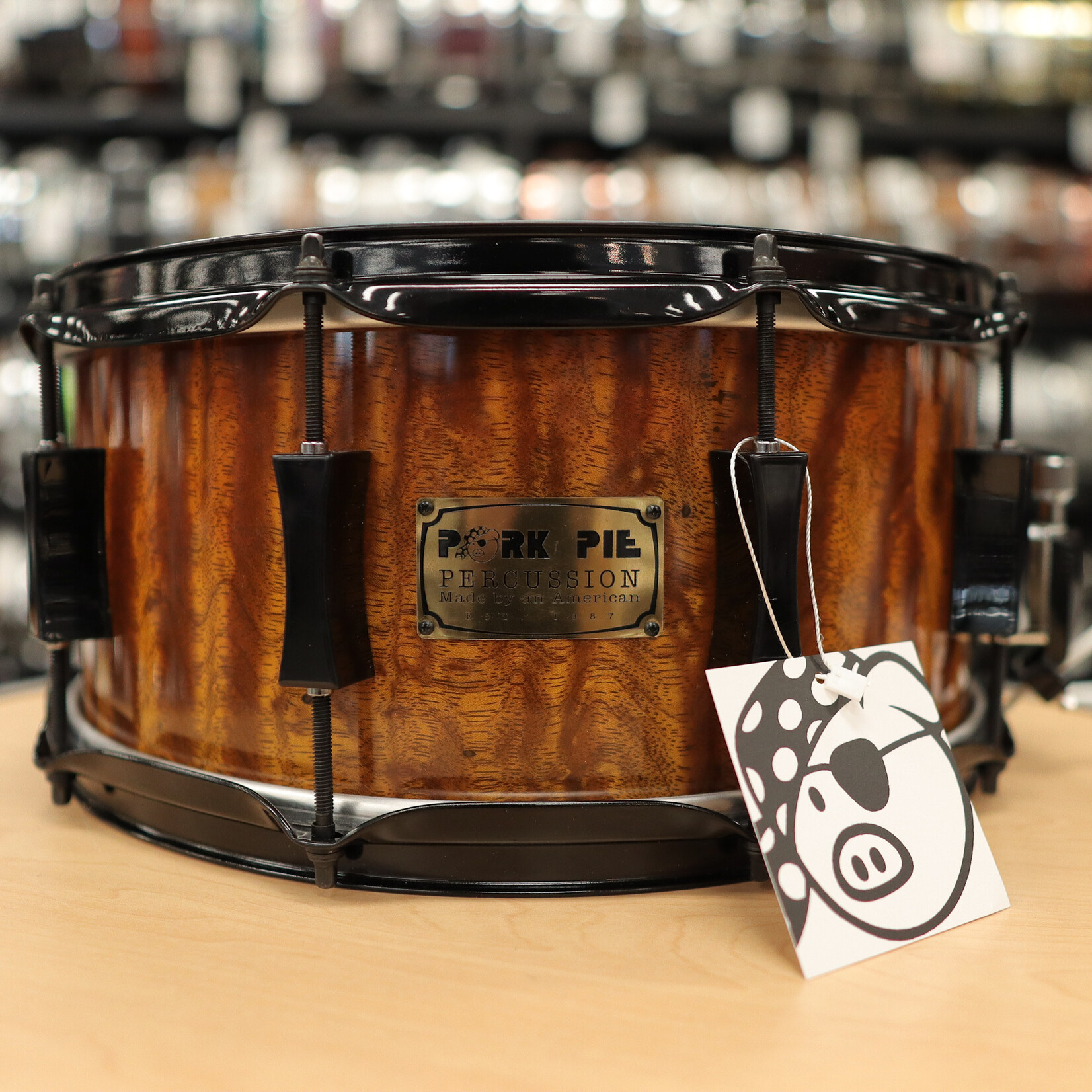 Pork Pie Pork Pie 7x14" Maple/Bubinga Snare Drum (Bubinga Hi-Gloss with Black Hardware) #2
