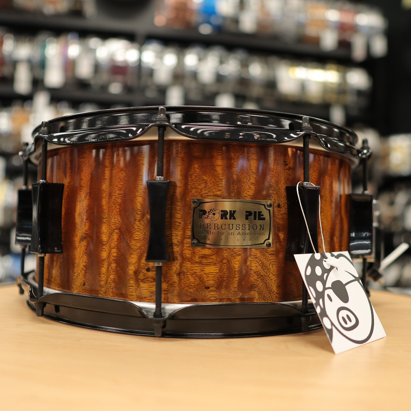 Pork Pie Pork Pie 7x14" Maple/Bubinga Snare Drum (Bubinga Hi-Gloss with Black Hardware) #2
