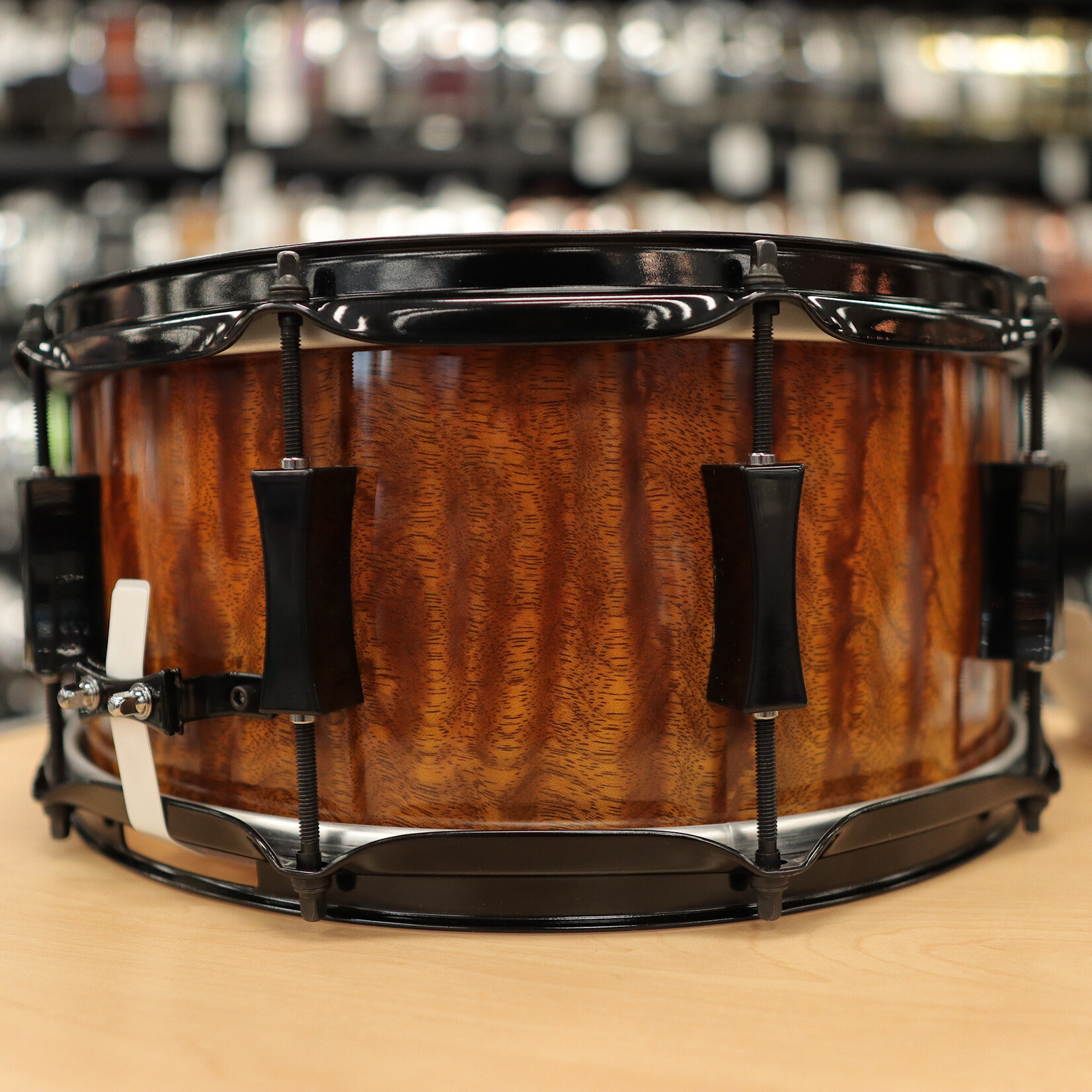 Pork Pie Pork Pie 7x14" Maple/Bubinga Snare Drum (Bubinga Hi-Gloss with Black Hardware) #2