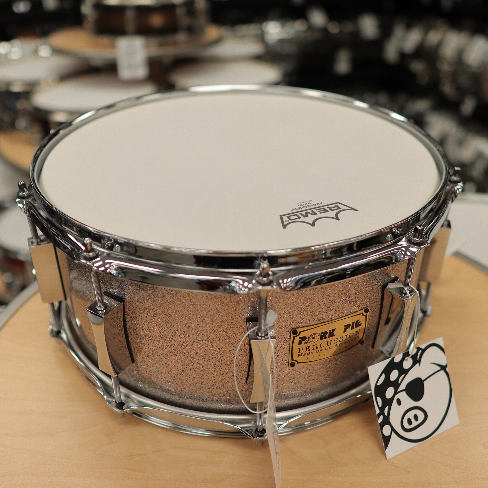 Pork Pie Pork Pie 6.5x14" Mahogany/ Gum/ Mahogany Snare Drum (Everything Sparkle)