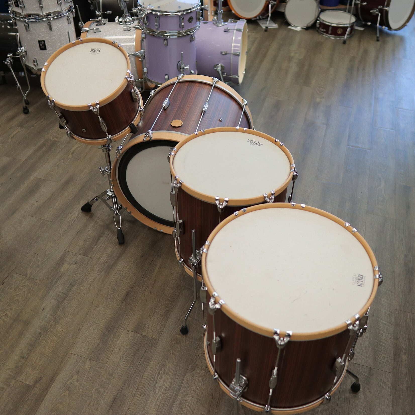 Spaun Used Spaun Revolutionary 4-Piece Maple Shell Pack 13/16/18/22 (Vertical Caramel Zebrawood)