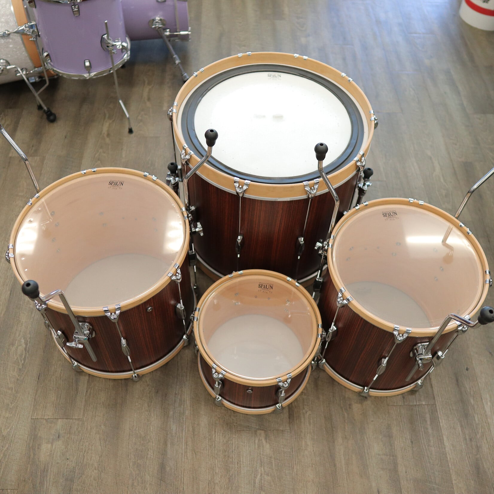 Spaun Used Spaun Revolutionary 4-Piece Maple Shell Pack 13/16/18/22 (Vertical Caramel Zebrawood)
