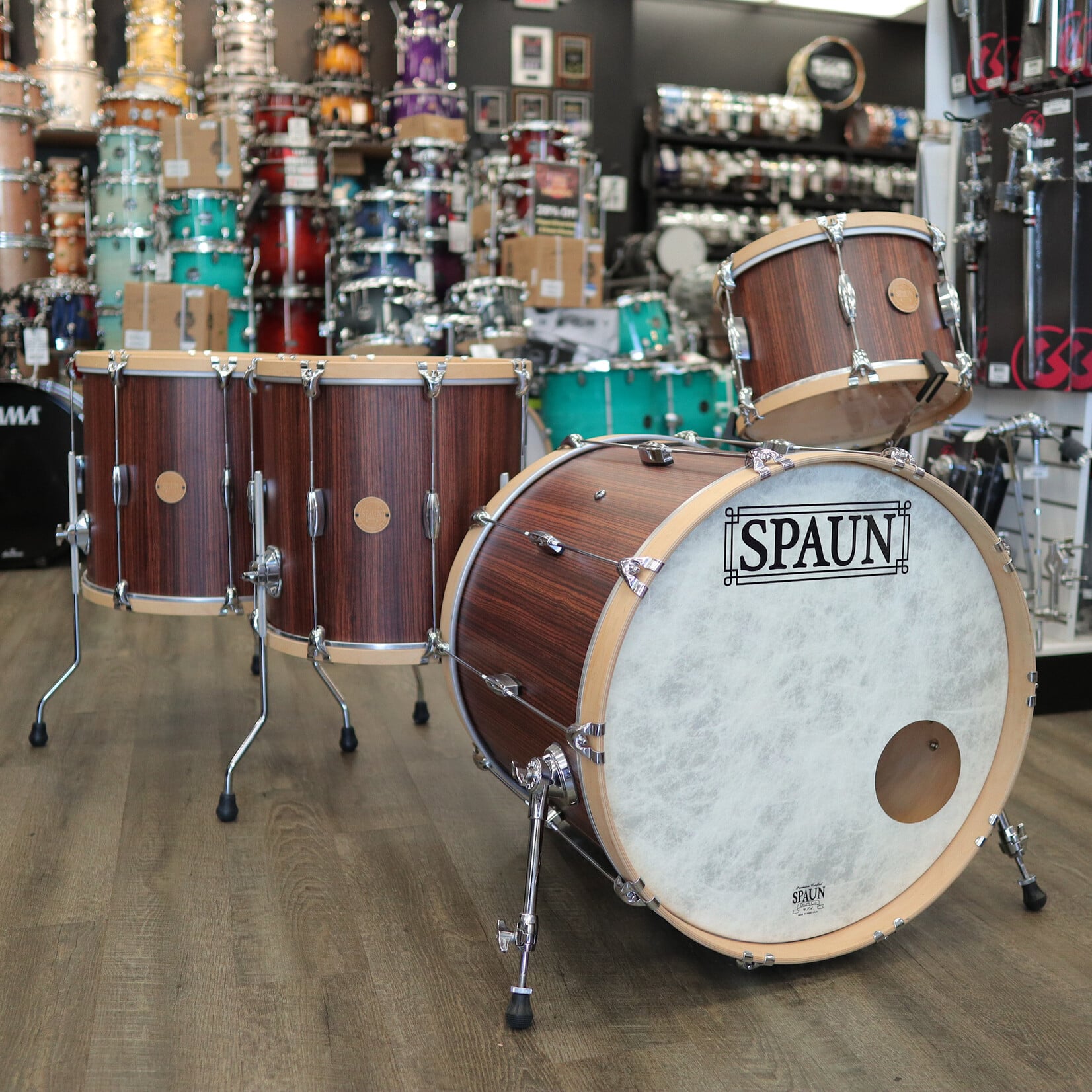 Spaun Used Spaun Revolutionary 4-Piece Maple Shell Pack 13/16/18/22 (Vertical Caramel Zebrawood)