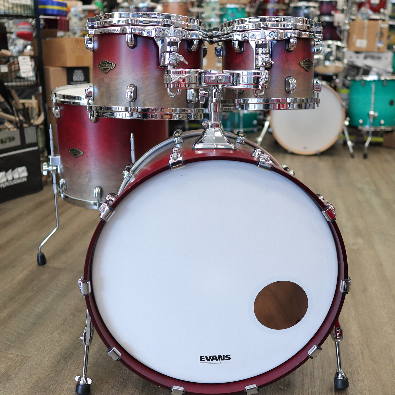 Tama Pre-Owned Tama Starclassic Walnut/ Birch 4-Piece Shell Pack 10/12/16/22 (Satin Burgundy Fade)