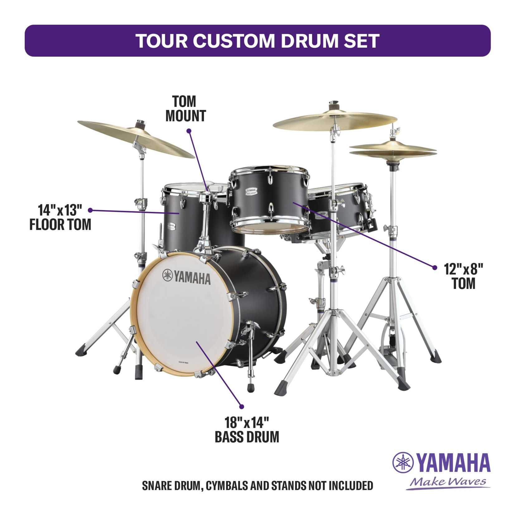 YAMAHA Yamaha Tour Custom 3-piece Shell Pack 18/12/14 (Licorice Satin) TMP8F3CS