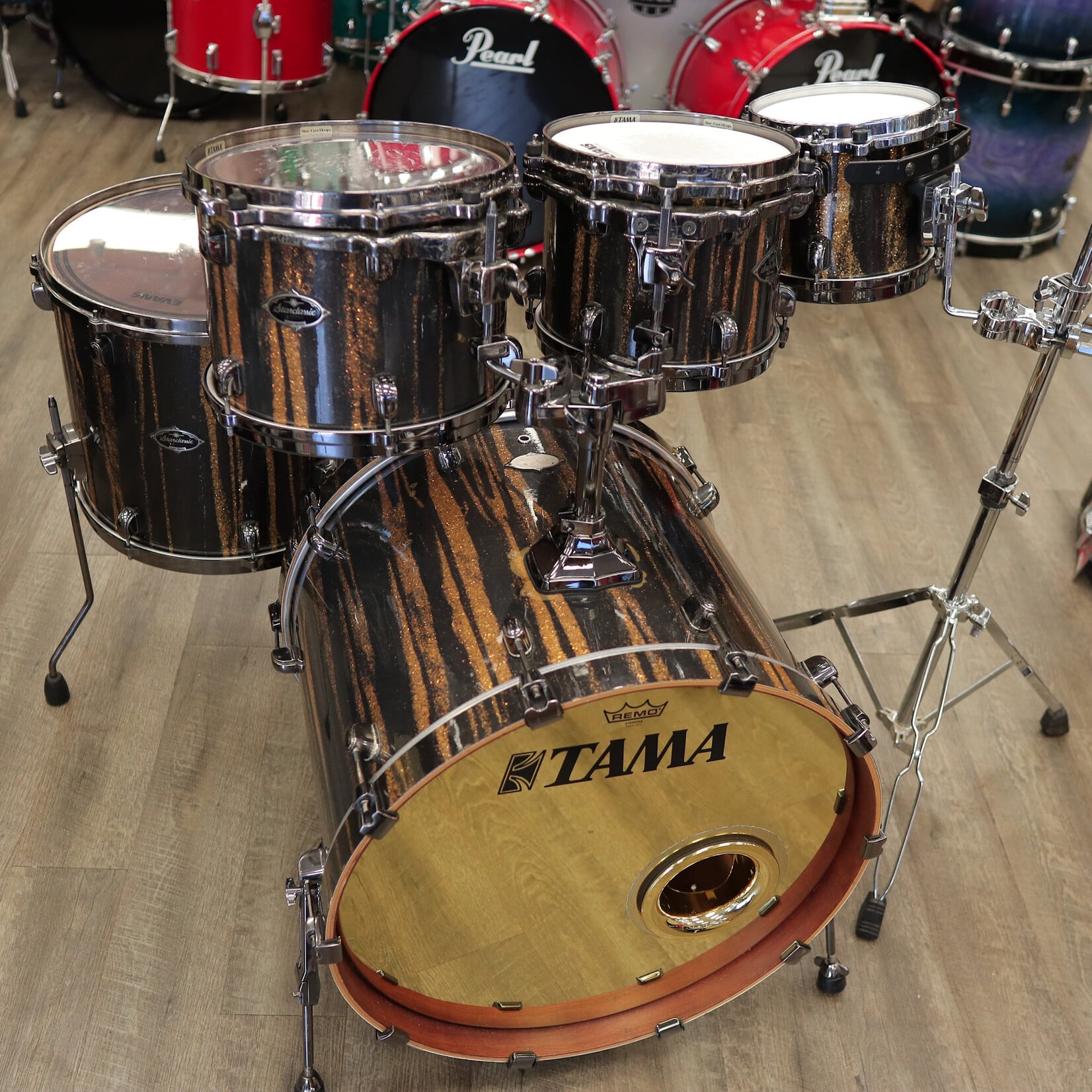 Tama Pre-Owned Tama Starclassic Birch/ Bubinga 5-Piece Shell Pack 8/10/12/16/22 (Yellowed "Black Clouds Silver Linings" Wrap)